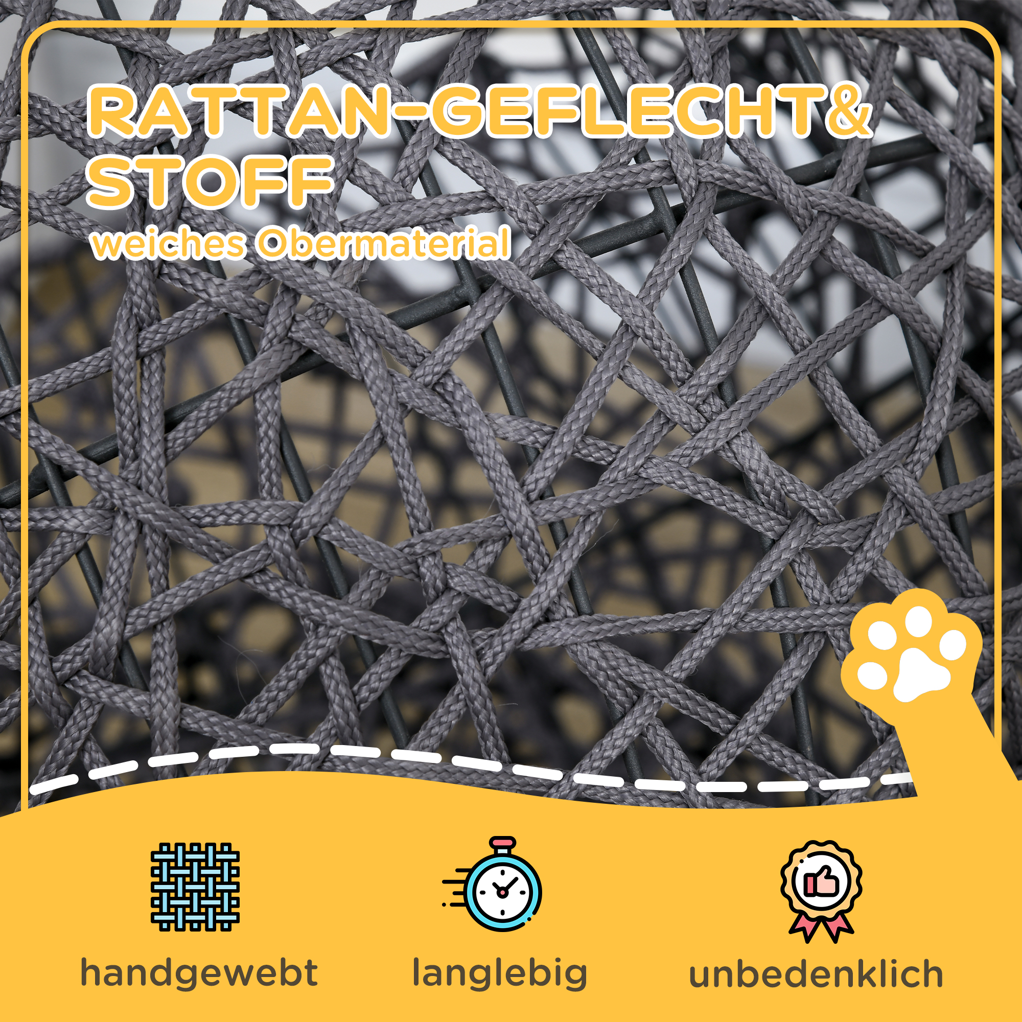 Katzenkorb, Katzenhöhle inkl, Kissen, 2-teilig, 50 cm x 50 cm x 60 cm, Cremeweiß + Anthrazit
