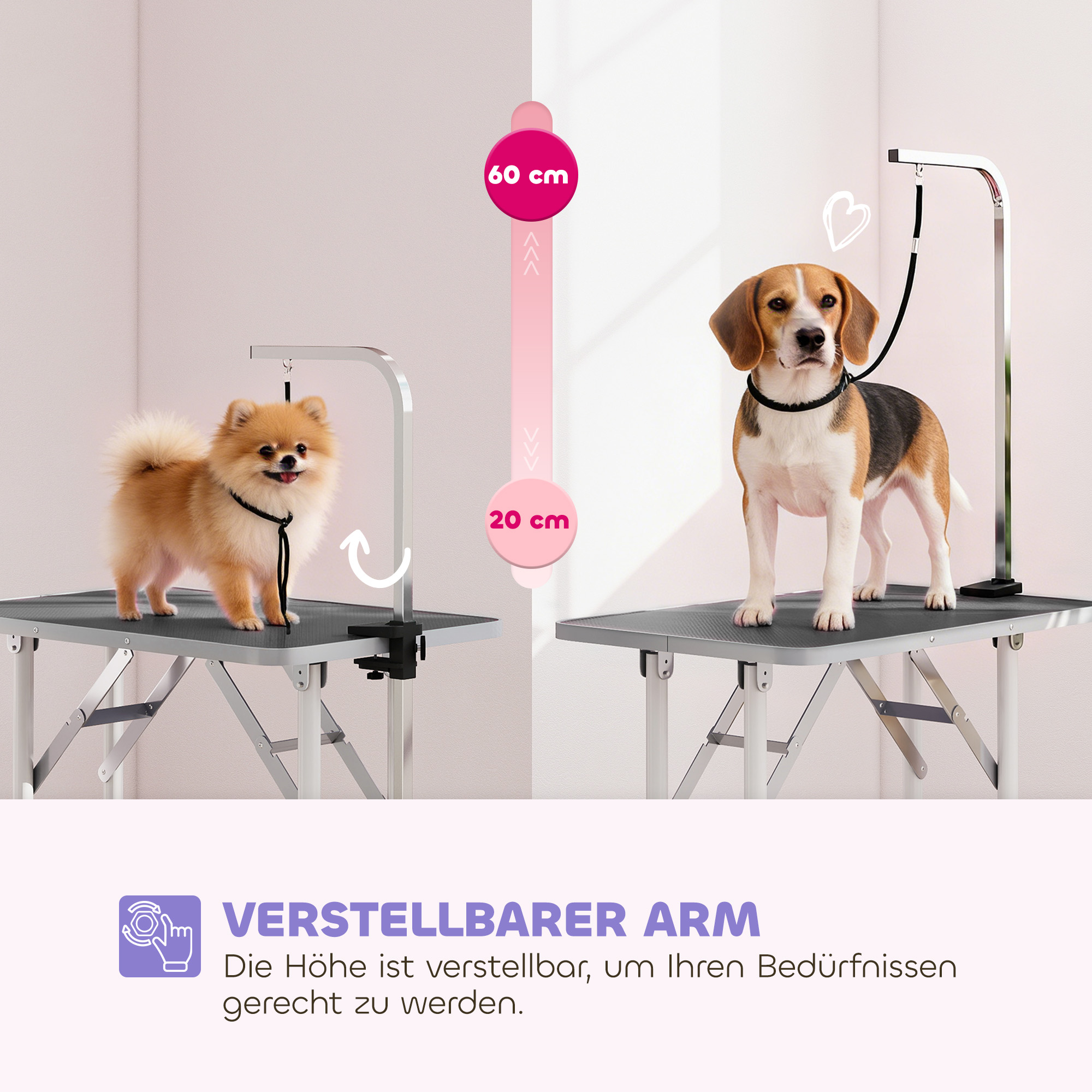 Trimmtisch für Hunde Hundepflegetisch mit Schlinge klappbar Stahlbeine rutschfest Tischplatte 81x48,5x80 cm Schwarz