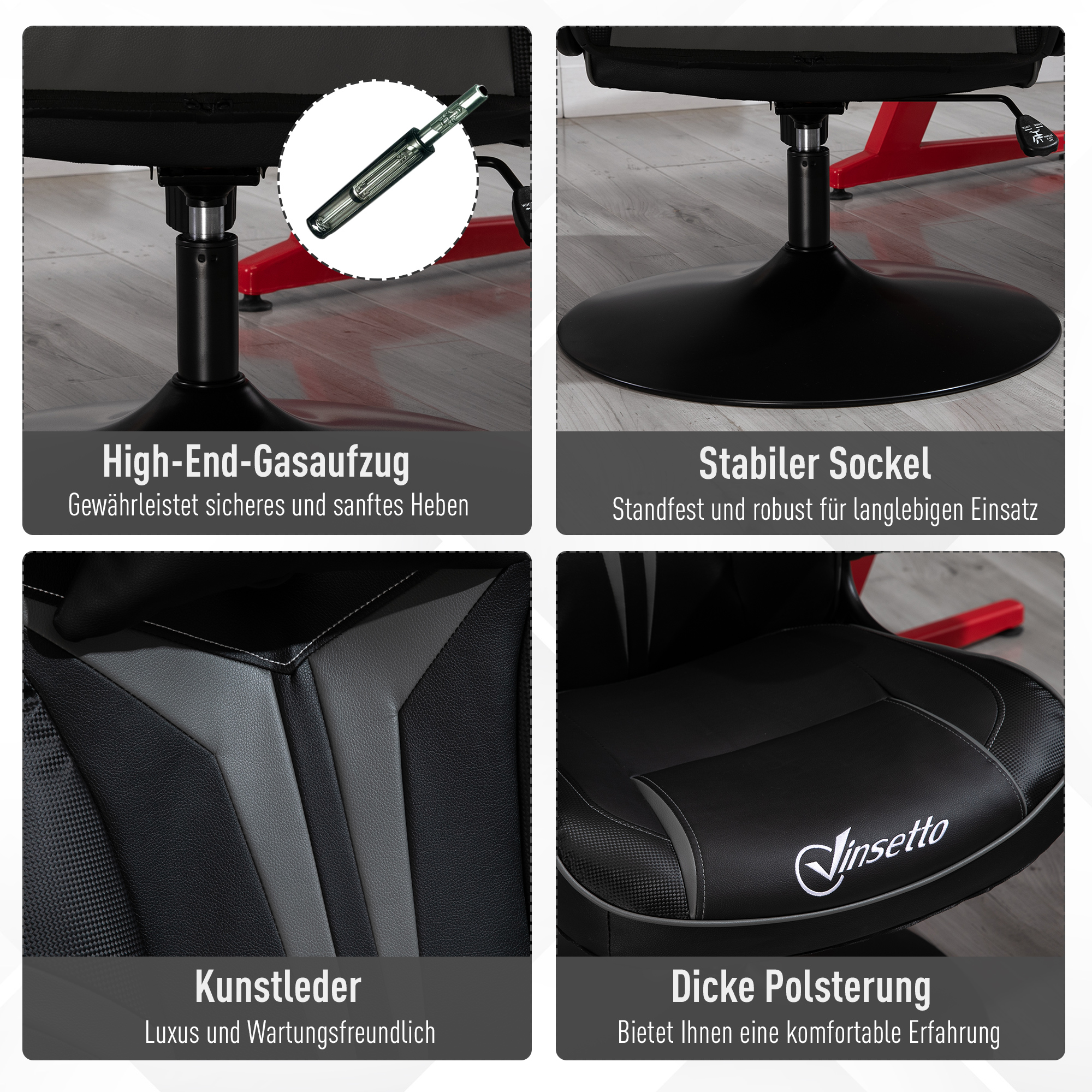 Gaming Stuhl ergonomischer Computerstuhl mit Wippfunktion Drehstuhl höhenverstellbar Stahl Schwarz+Grau 67 x 70 x 106-112 cm