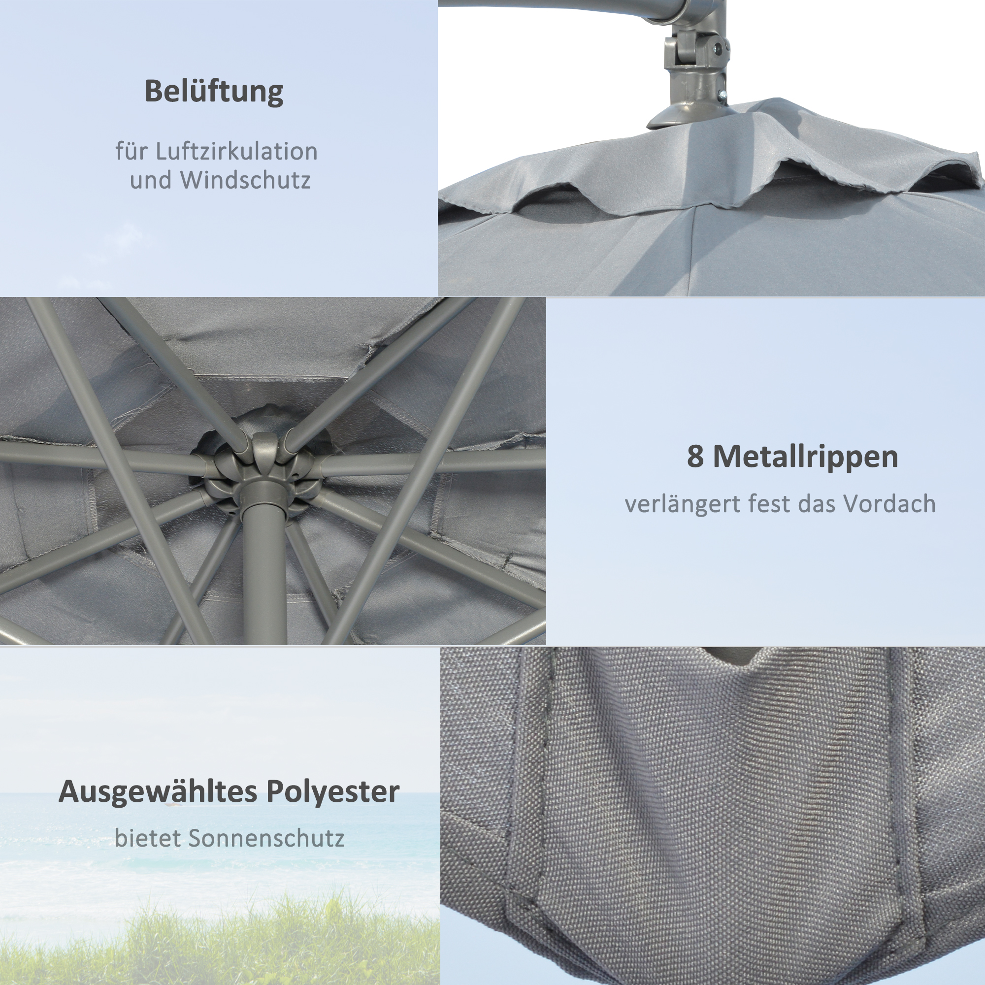 Ampelschirm Sonnenschirm Gartenschirm , inkl. Kreuzfuß, wetterbeständig, 292 cm x 292 cm x 247 cm, Grau