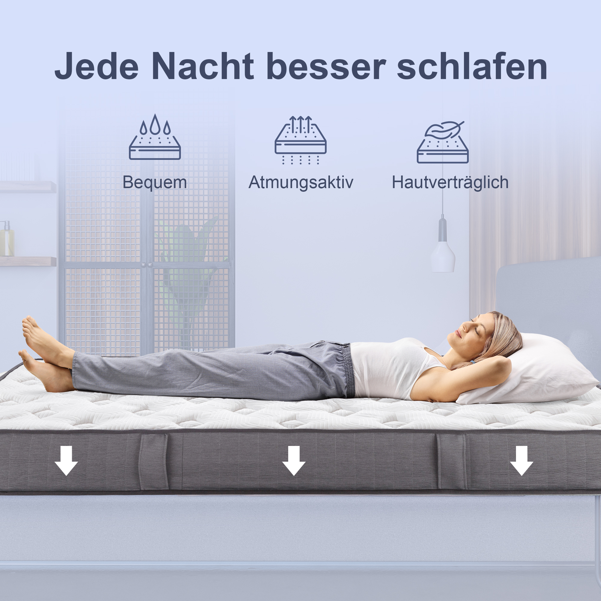 Matratze 90x200 cm 25,8 cm Höhe 7-Zonen ergonomisch mit abnehmbarer waschbar Bezug