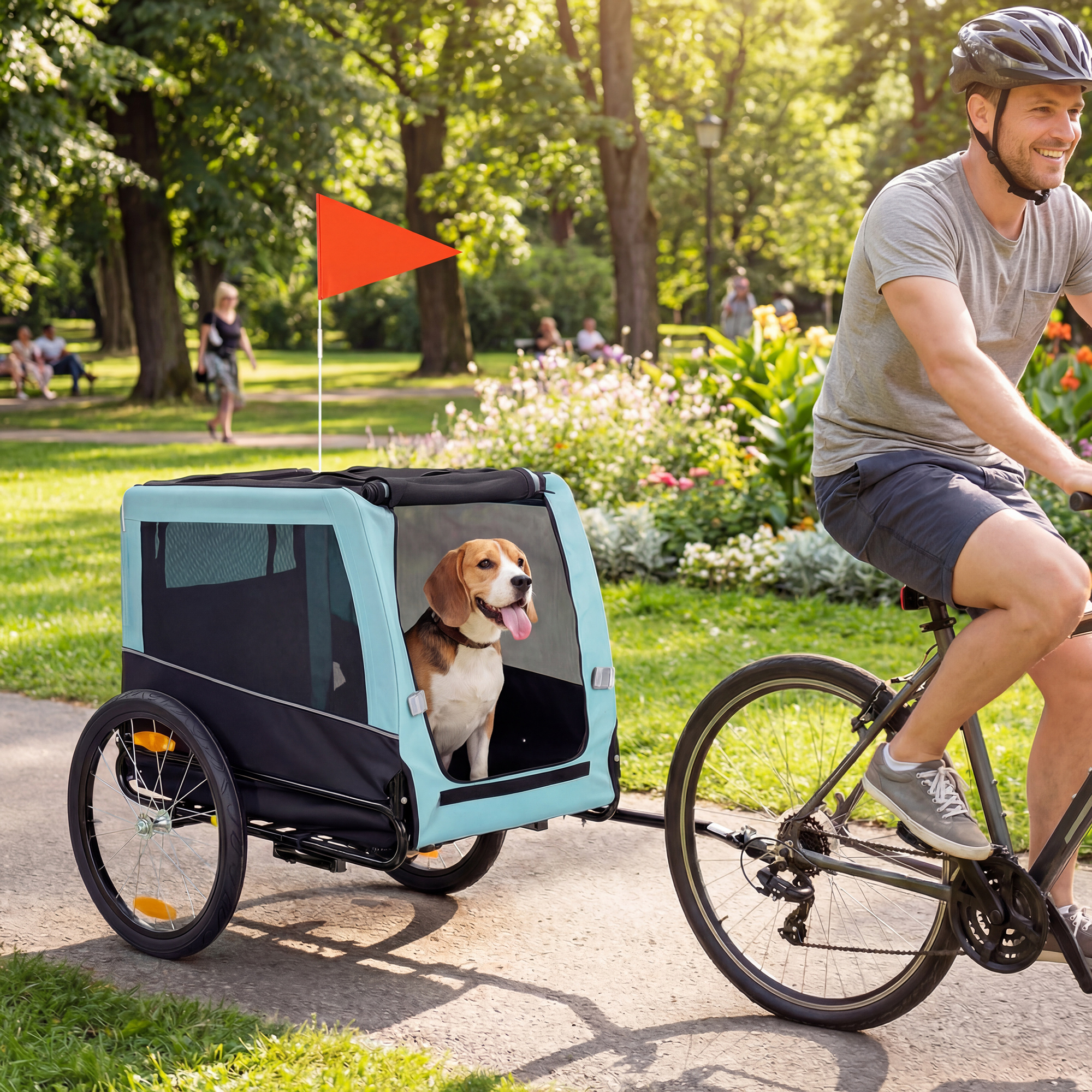 faltbarer Fahrradanhänger mit Sicherheitsreflektoren, Leine, für Mittelgroße Hunde bis 20 kg 143 x 70 x 90 cm Hellblau