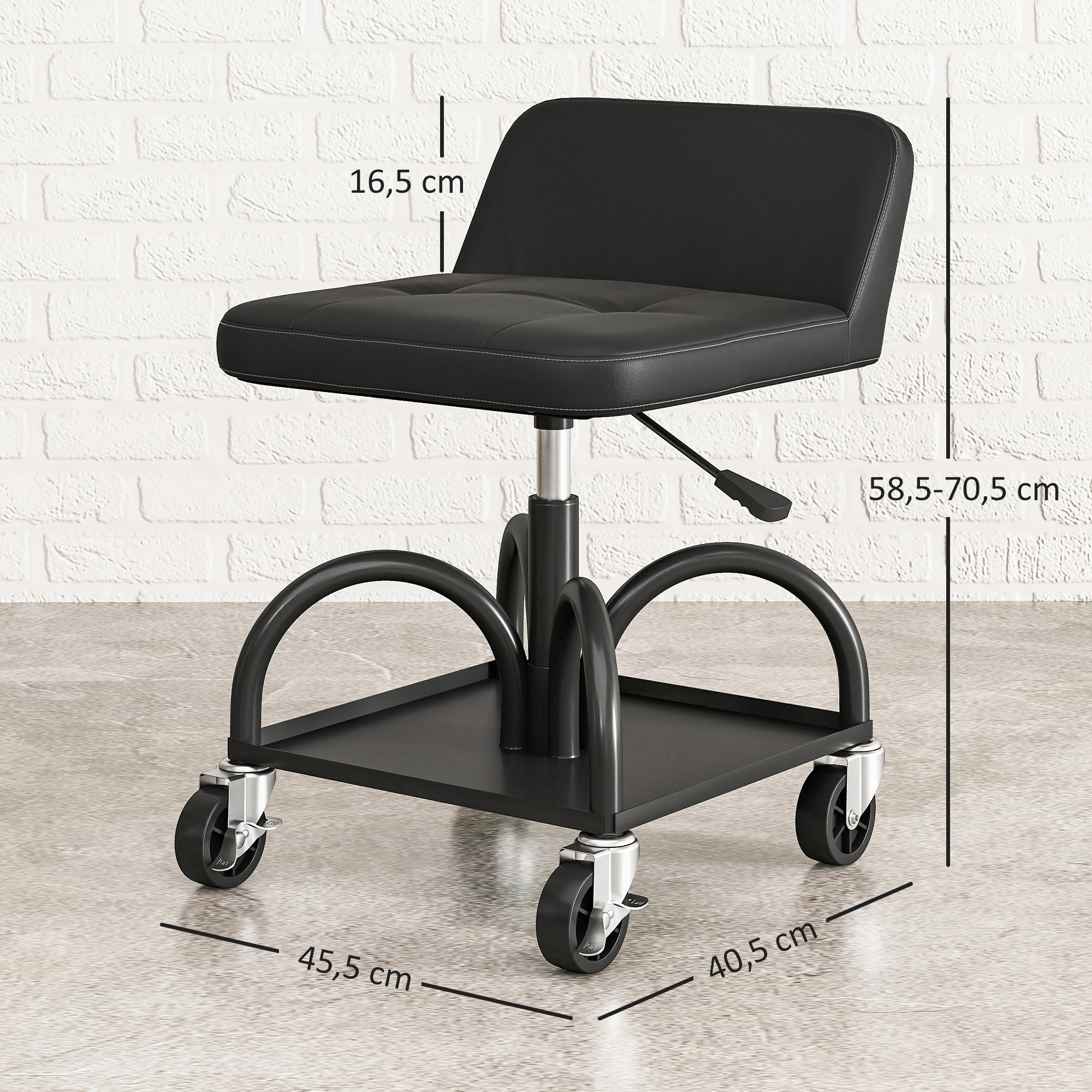 Werkstatthocker mit Rollen Ablagefläche, 58,5 cm hoch Rollhocker bis 135 kg belastbar Schwarz