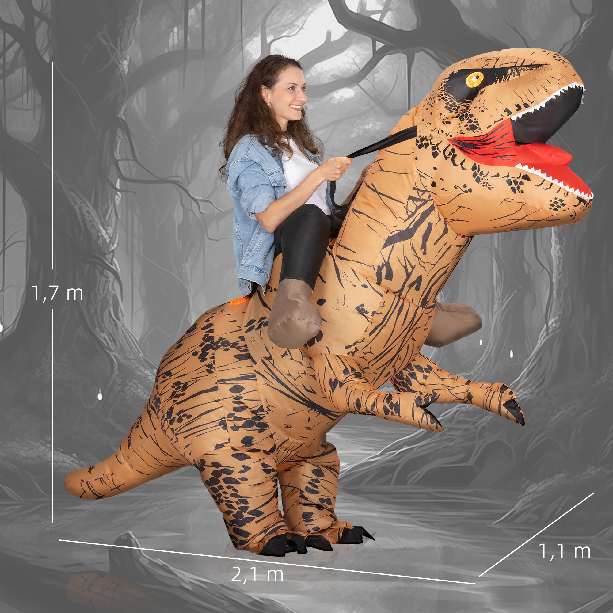 Aufblasbares Dinosaurier Kostüm für Erwachsene Dino T-Rex Kostüme lustig Halloween Karneval Party