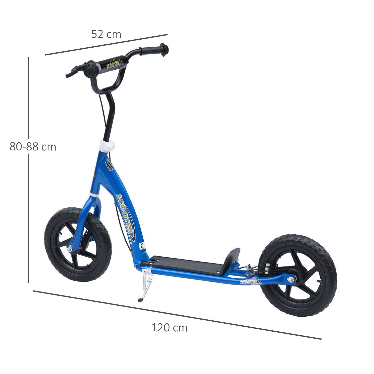 Kinderroller mit Hinterbremse Kickscooter 12 Zoll Tretroller Roller Scooter Cityroller für Kinder Kickboard Höhenverstellbar Stahl EVA Blau 120 x 52 x 80-88 cm