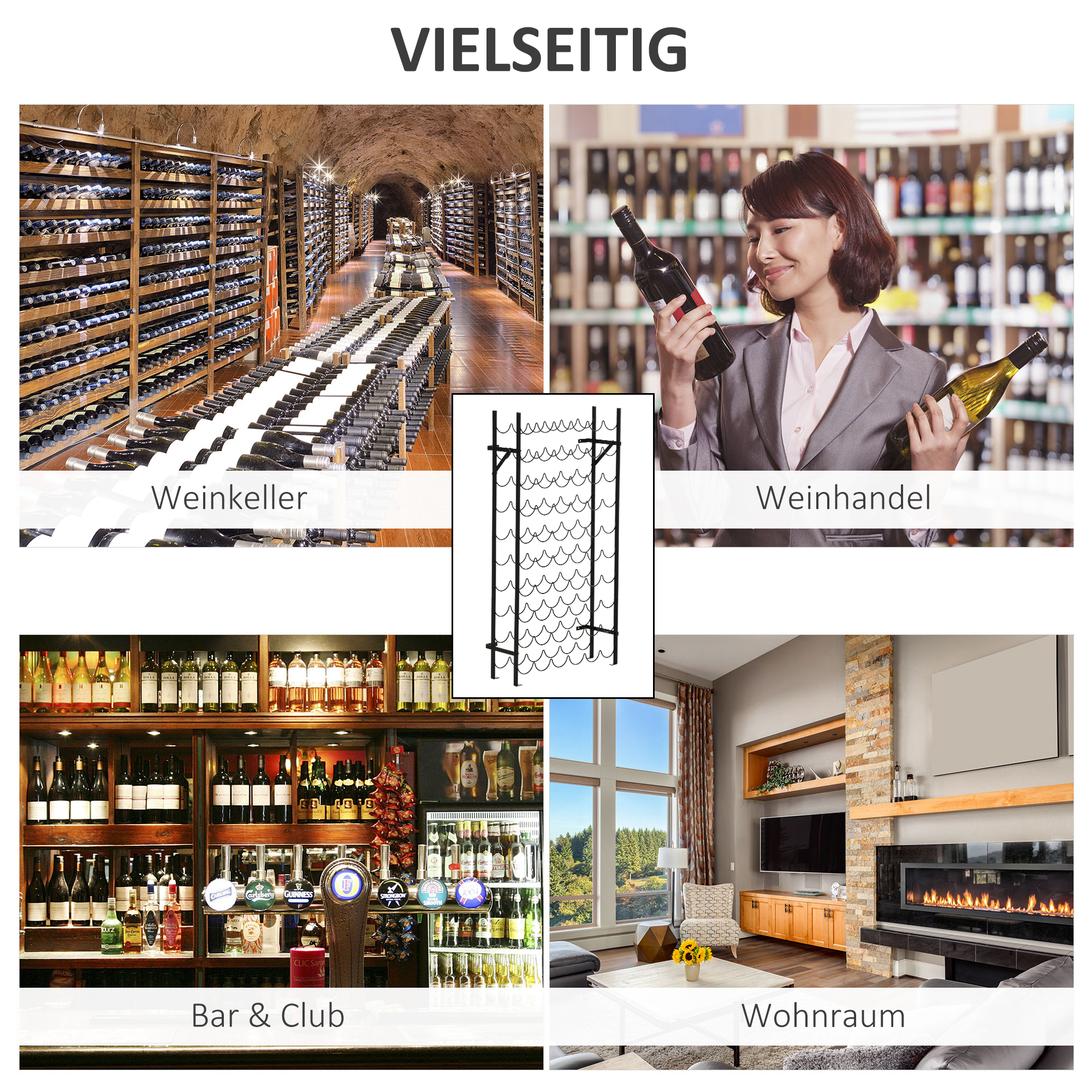 Weinregal für 60 Flaschen Flaschenregal Metall Flaschenhalter 63 x 20,5 x 118 cm Schwarz