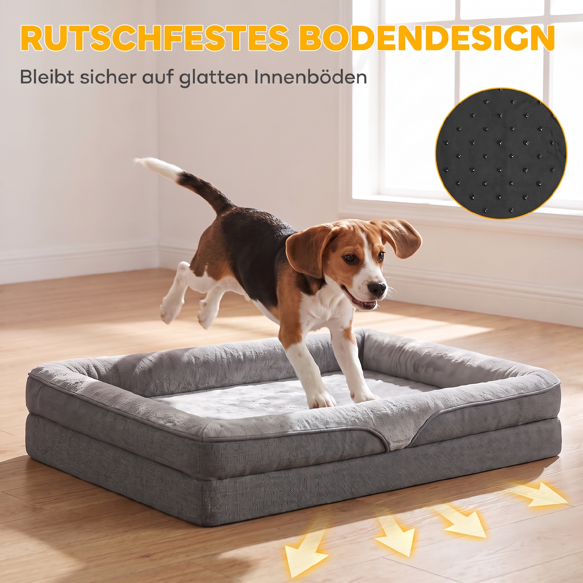 Hundebett mit Erhöhte Ränder rutschfester Unterseite Leinenoptik Waschbar Hundekissen spritzwasserabweisend 91x68x16cm