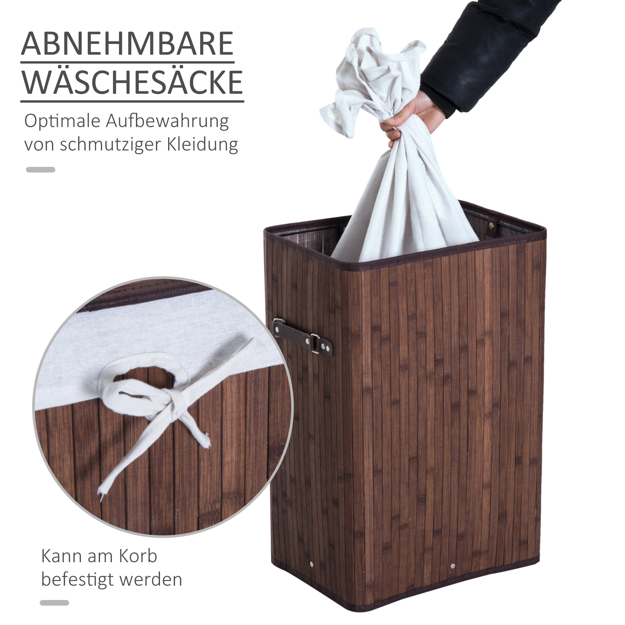 Wäschekorb schmal mit Deckel 72L Wäschesammler mit Griff, herausnehmbarer Wäschesack, Wäschebox für Waschküche Schlafzimmer Badezimmer, Dunkelbraun