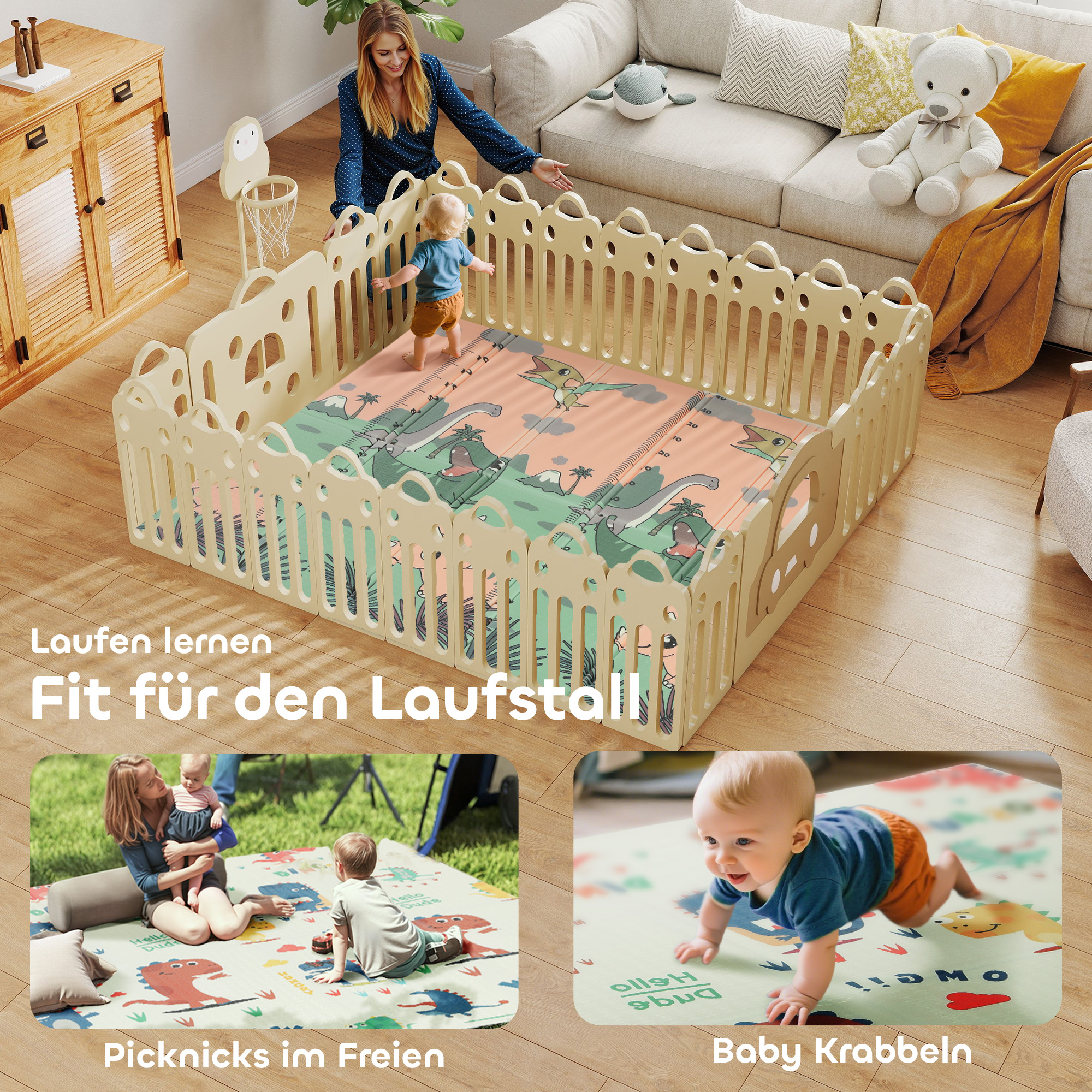 Spielmatte Baby 196 x 176 x 1,5 cm faltbar Doppelseitige Krabbelmatte Mehrfarbig