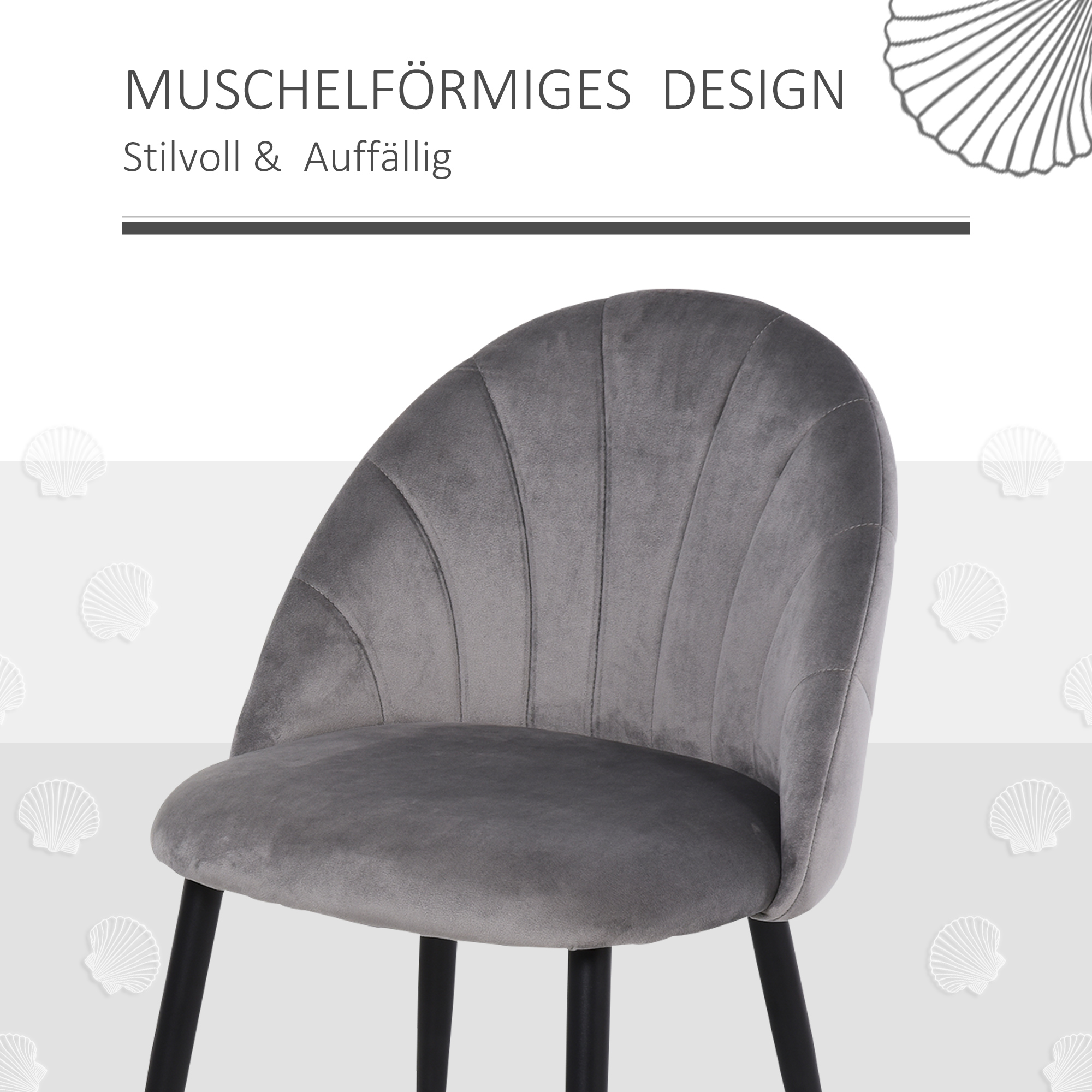2er-Set Esszimmerstühle Akzentstühle Küchenstühle, Retrodesign, Samtoptik, 52 cm x 54 cm x 79 cm, Grau