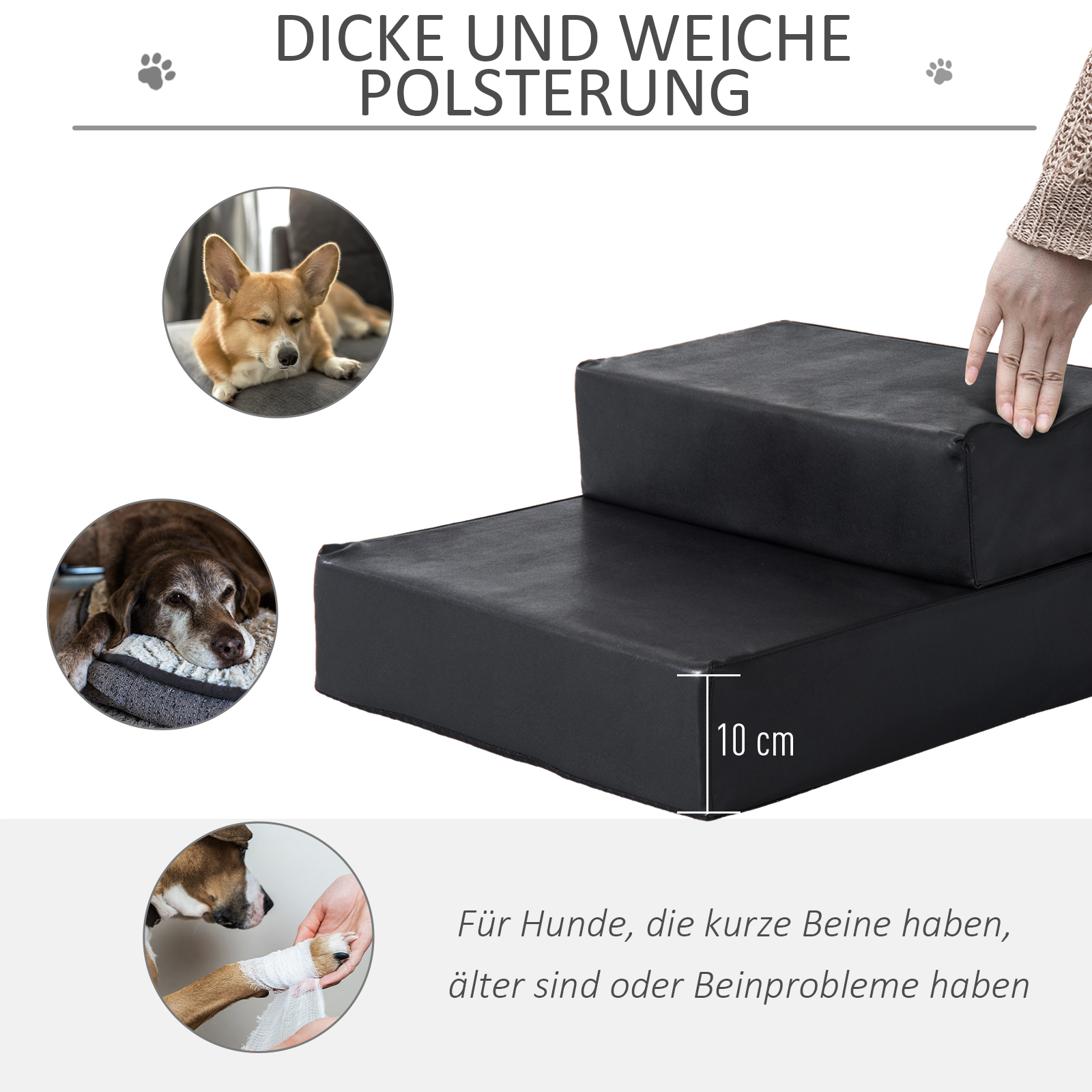 Haustiertreppe Tierunterlage 2 Stufen Klappbar Hundetreppe Treppe Unterlage für Katzen und Hunde Schwarz L45 x B39 x H20 cm