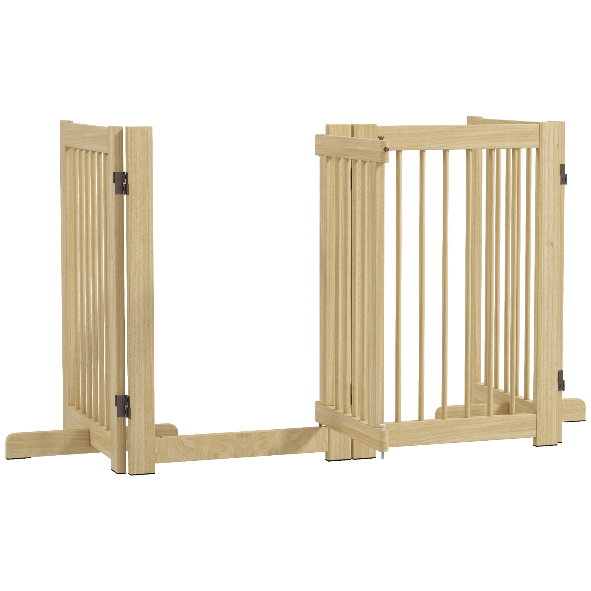 Freistehendes Hundegitter, 4 Paneele, flexibel, Kiefernholz, 204L x 36B x 75H cm, Naturholz