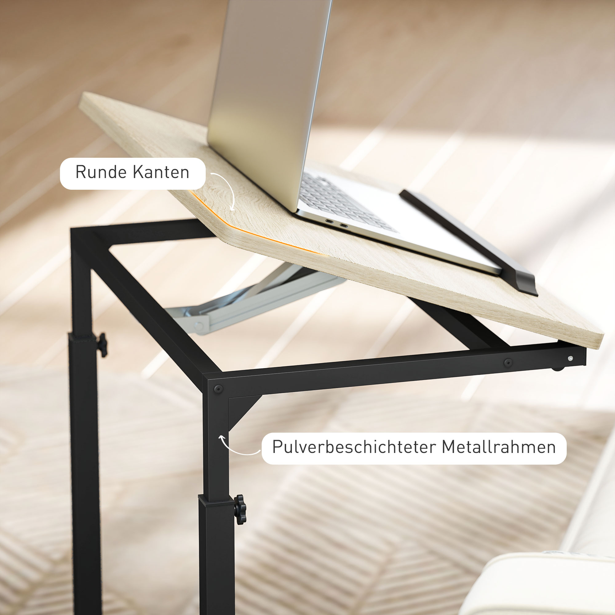 Beistelltisch, Schreibtisch, Nachttisch, höhenverstellbar, 4 Rollen, Metallrahmen