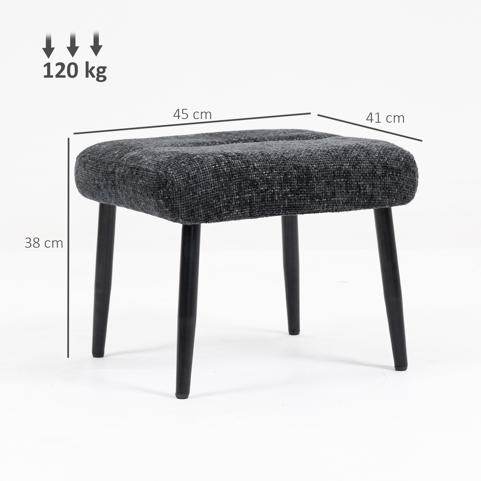 Sitzhocker Hocker mit weichem Sitzkissen Stahlbeinen Fußhocker mit Chenille-Stoff, 45 x 41 x 38 cm, Dunkelgrau