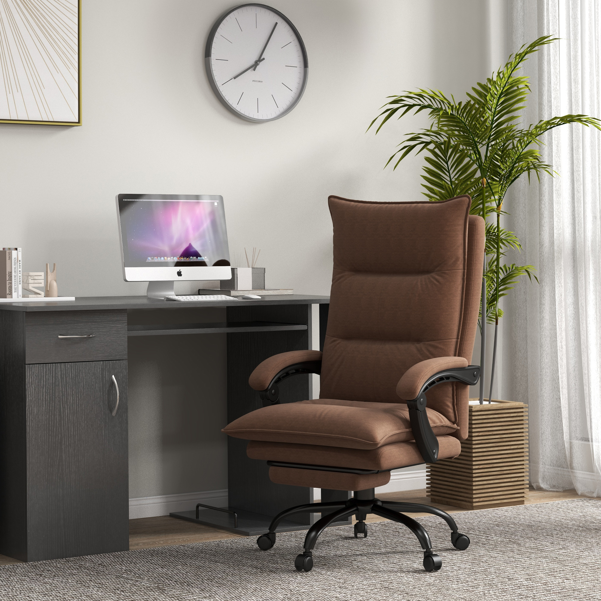 Bürostuhl mit Massage- und Heizfunktion, Fußstütze, verstellbar, bis 120 kg, Braun
