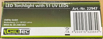 LED-Taschenlampe mit 51 UV LEDs / Schwarzlicht, ØxL 55x145mm