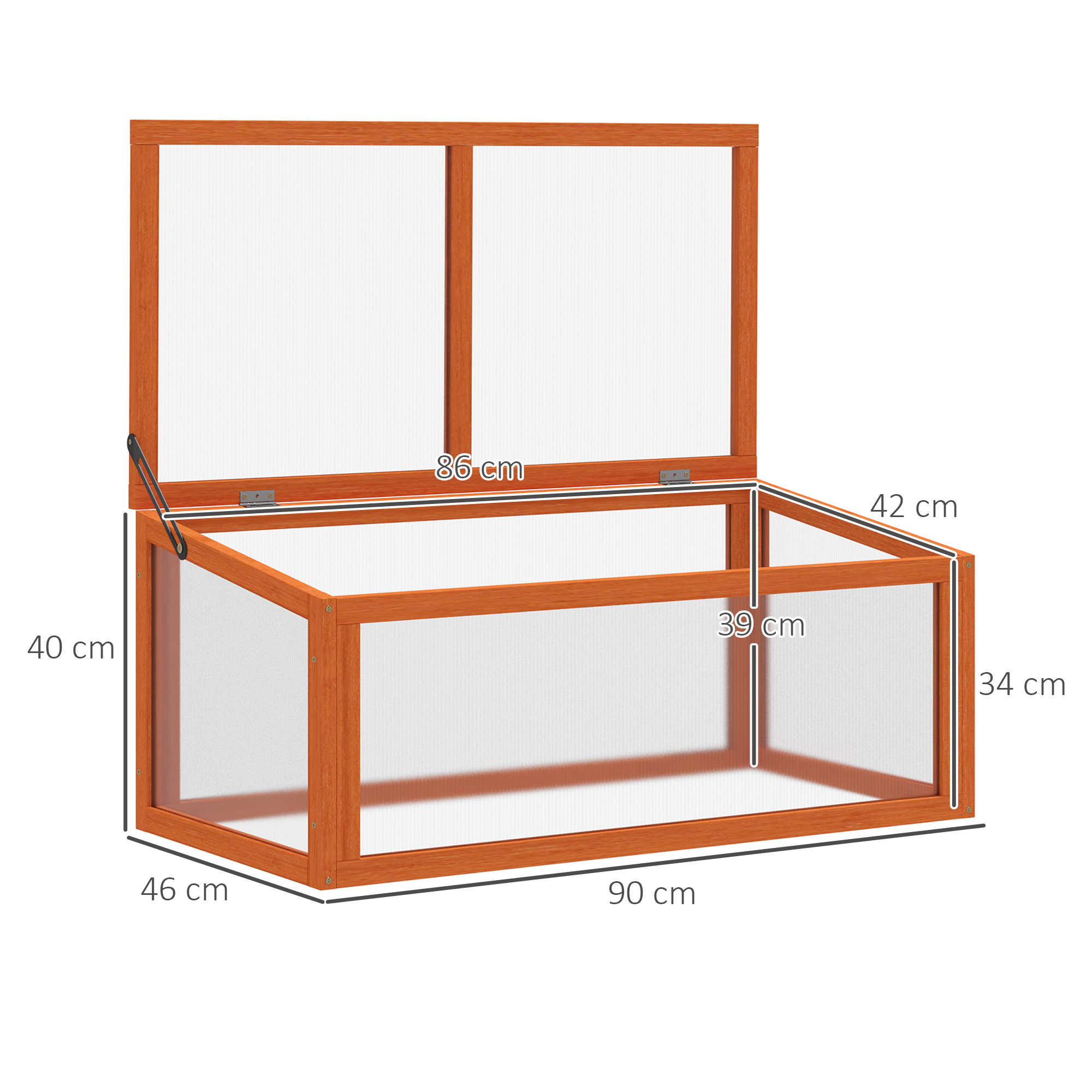 Frühbeet Holz und Polycarbonat Treibhaus 90 x 46 x 40 cm Gewächshaus mit Abdeckung wetterfest Frühbeetkasten für Garten Pflanzenbeet Orange
