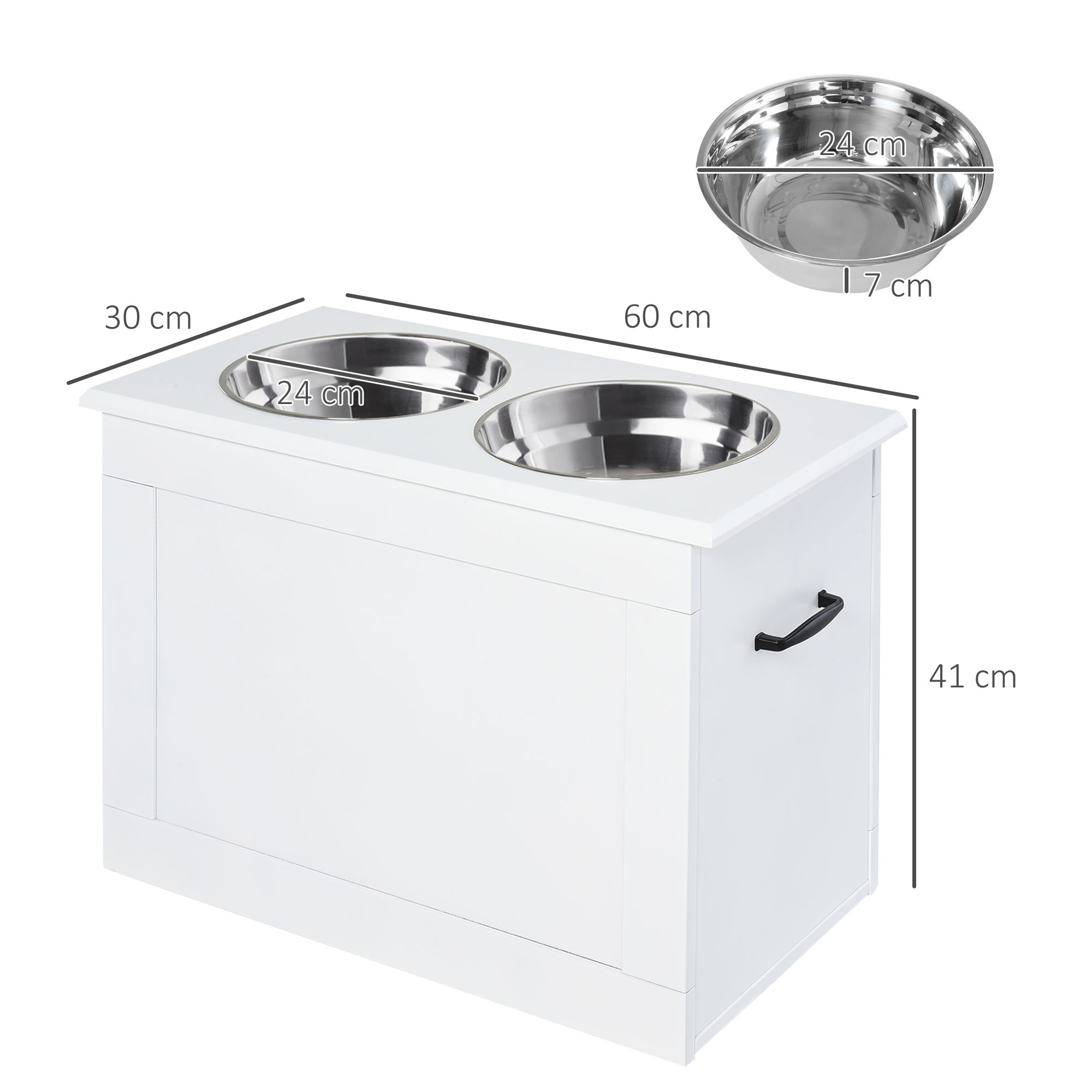 Erhöhter Hundenapf Futternapf mit Staumraum Wassernapf 2 x 2000ml Edelstahlnäpfen Hundenäpfe Fressnapf Futterstation für Hunde Katzen Weiß