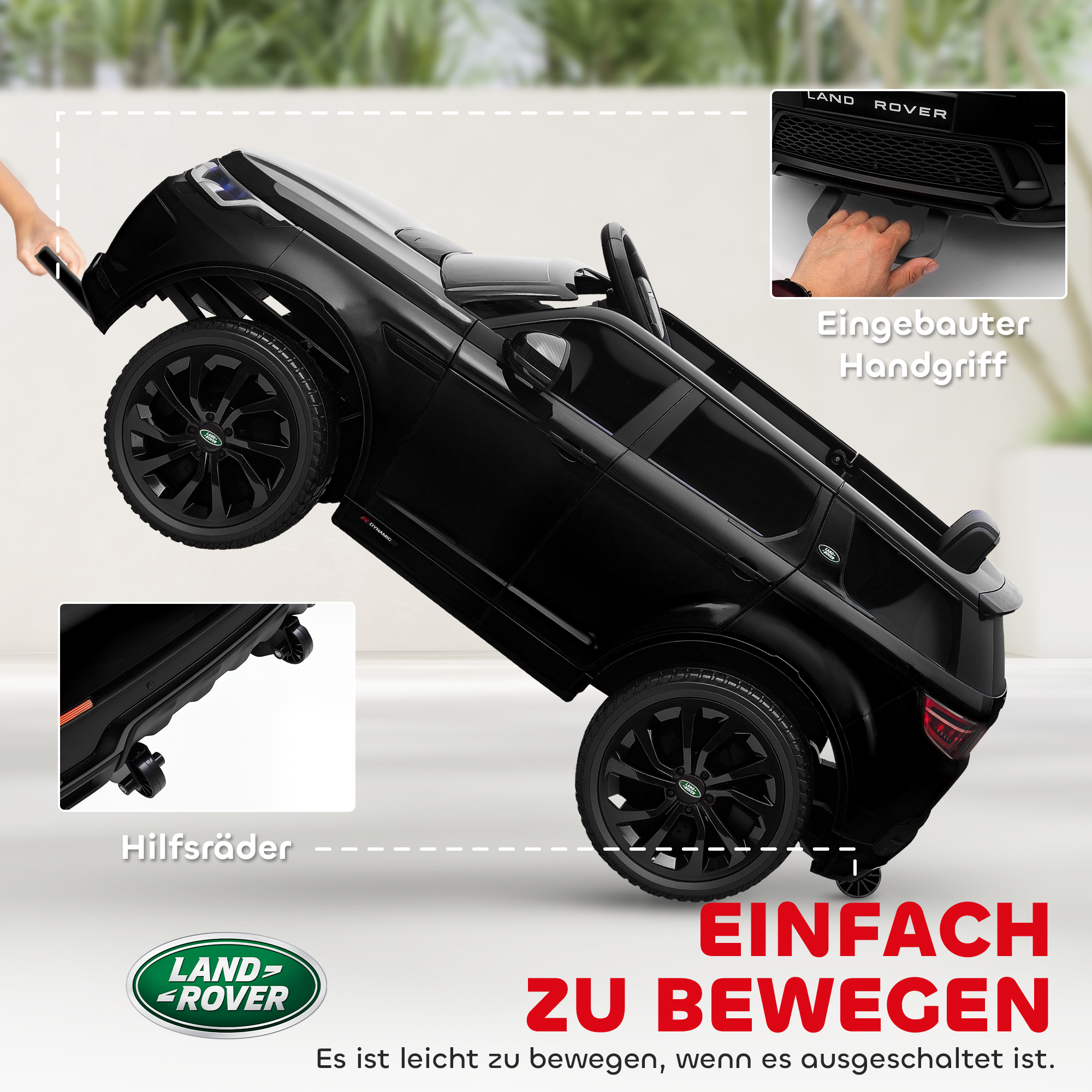 Kinder-Elektroauto, 12V Kinderfahrzeug mit Fernbedienung, LED-Lichtern, Musik und Hupe, 3-6 Jahre, Schwarz