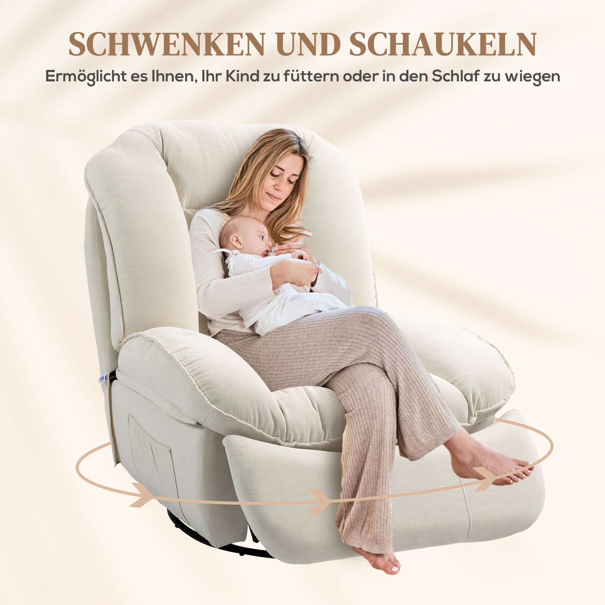 Relaxsessel, verstellbar, 104x100x102cm/164x76cm, Cremeweiß