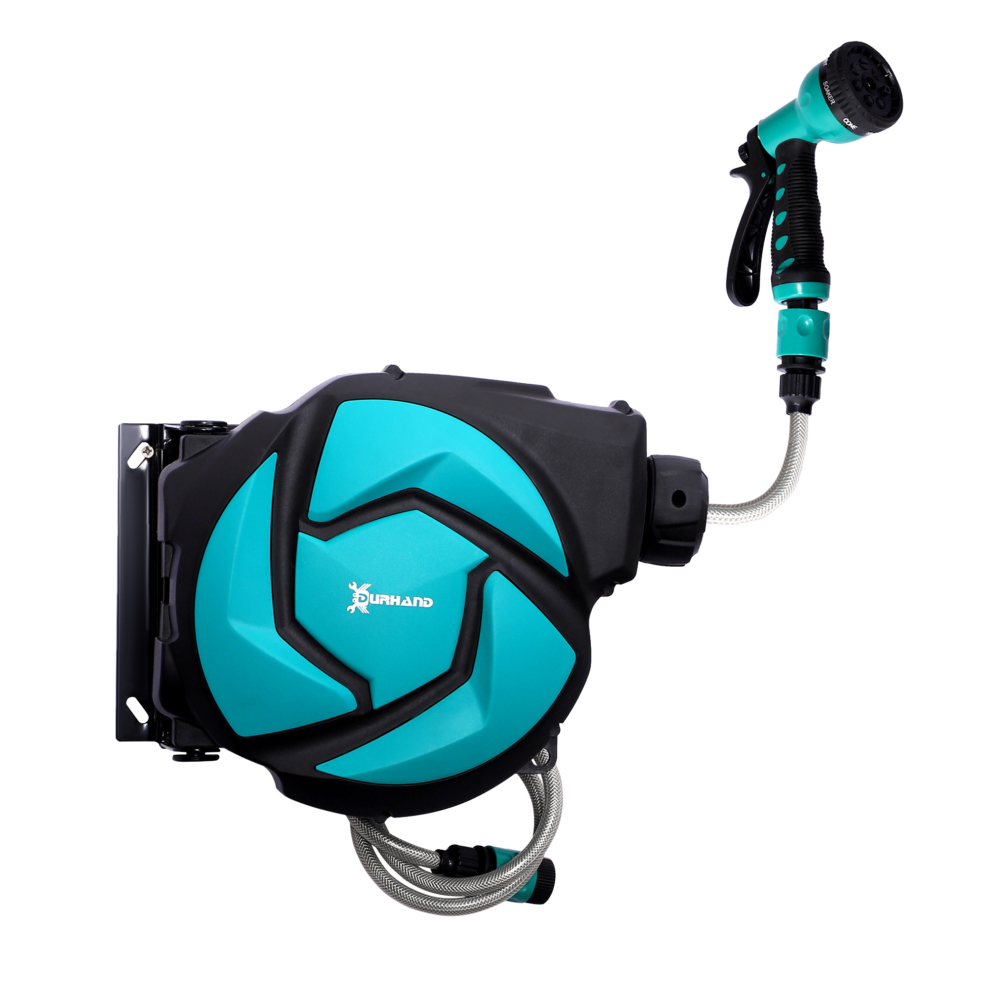 Schlauchtrommel mit Gartenschlauch 10 m Wasserschlauchaufroller mit automatische Aufrollung Wandschlauchbox 180° schwenkbar mit Multibrause Frostschutz -5-45 °C Grün + Schwarz