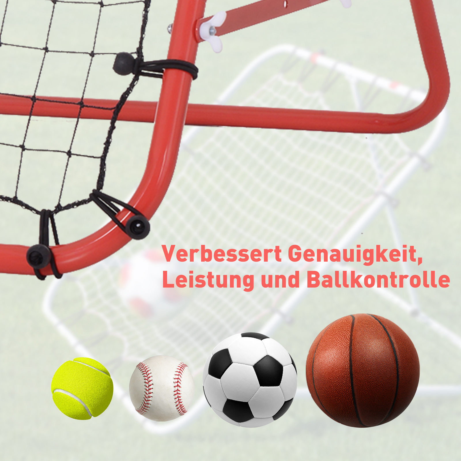 Rebounder für Fußball, 84 x 84 cm Fussball Rebounder mit stufenlos verstellbarem Winkel, Kickback Rückprallwand Fußballtor für Jugendliche Schuss-, Pass- und Ballannahmetraining Rot