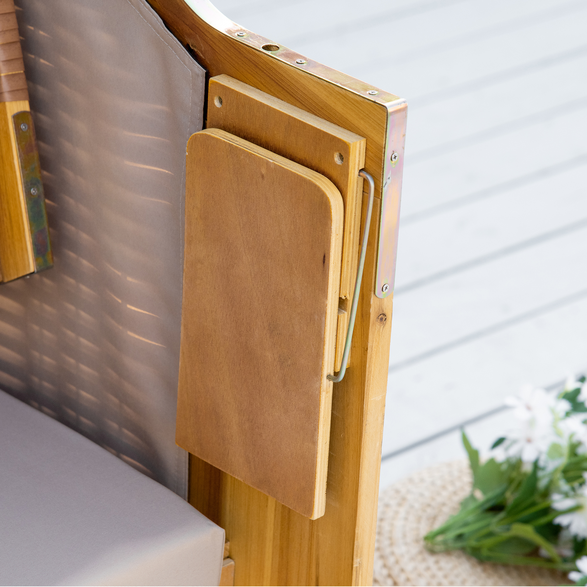 Strandkorb 3-Sitzer Sonnenliege mit Dach 2 Klapptischen Fußstütze Chaiselongue 5-stufige Rückenlehne XXL Polyrattan Natur 150 x 79 x 160 cm