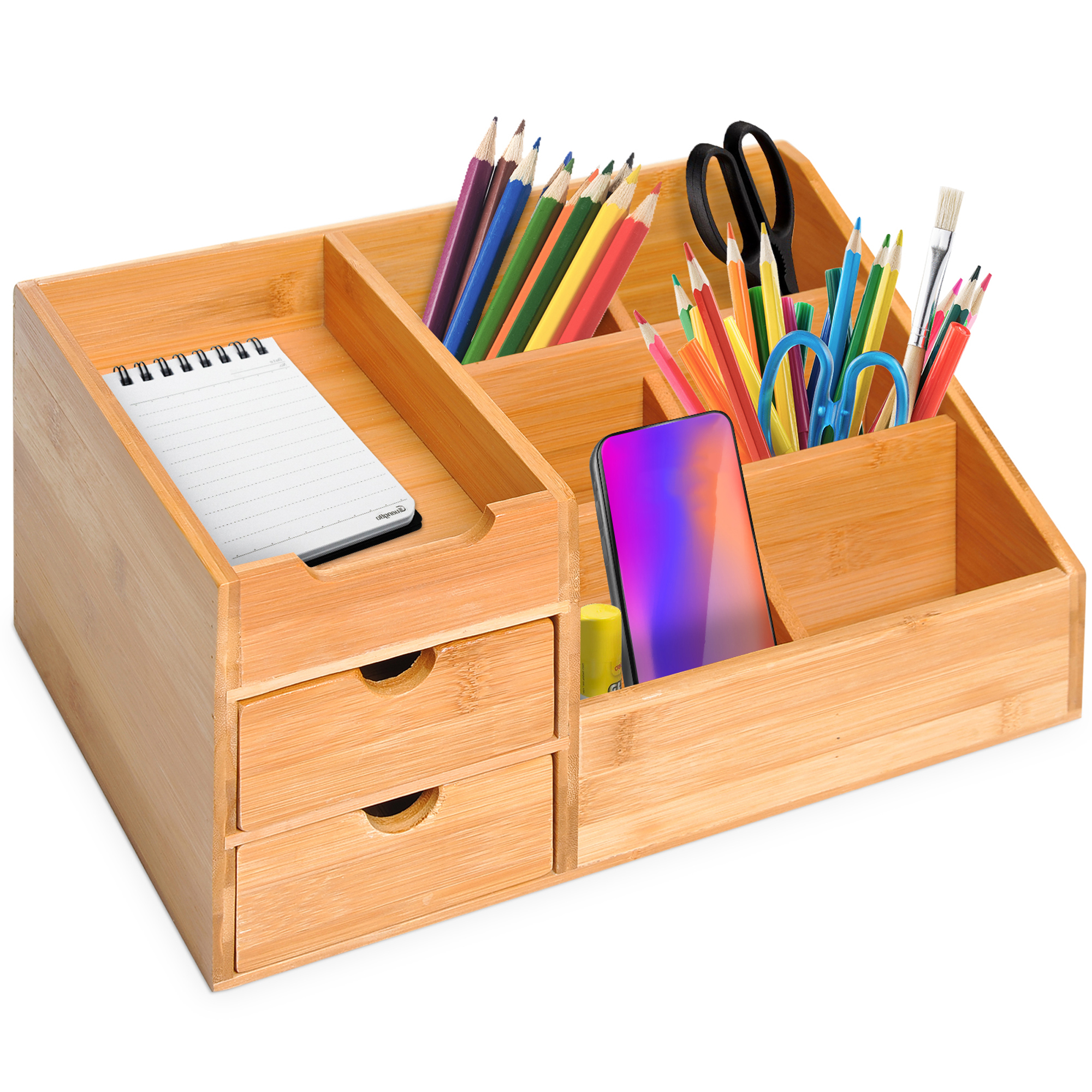 Schreibtischorganizer Aufbewahrungsbox Büro Box Organisation 2 Schubladen Natur L33 x B20,5 x H15,5 cm
