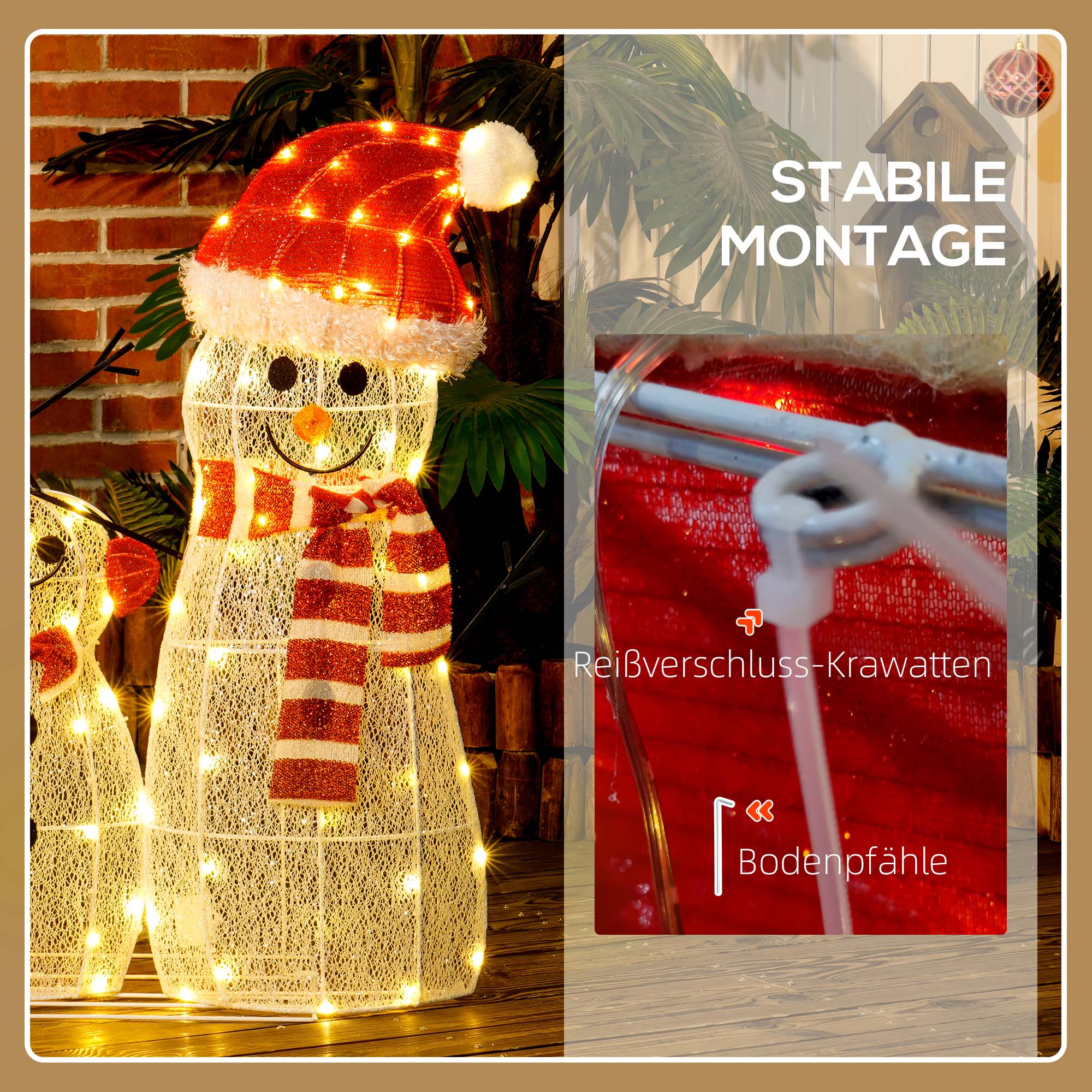 Schneemannfamilie, 148 LEDs, Weihnachtsbeleuchtung, wetterfest, glänzend, Weiß