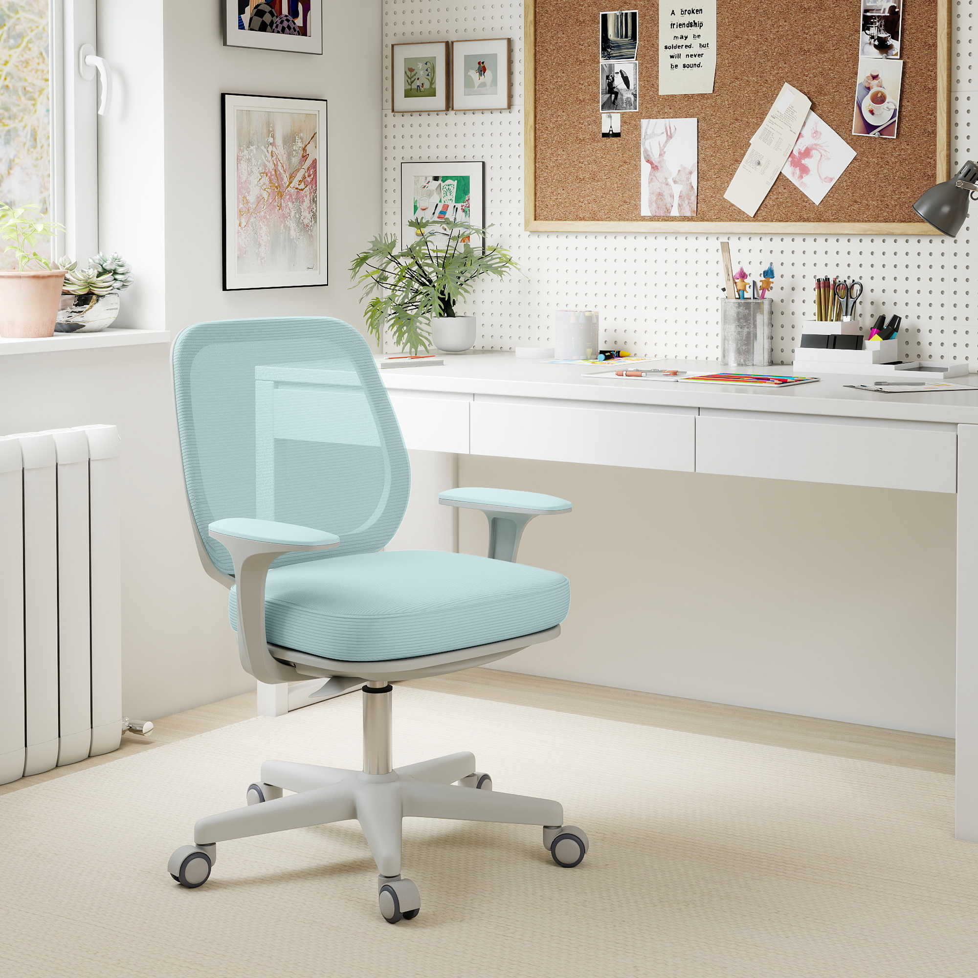 Bürostuhl, Ergonomisch Schreibtischstuhl mit Drehfunktion, Höhenverstellbar 55 x 48 x 82,5-94,5 cm Grün