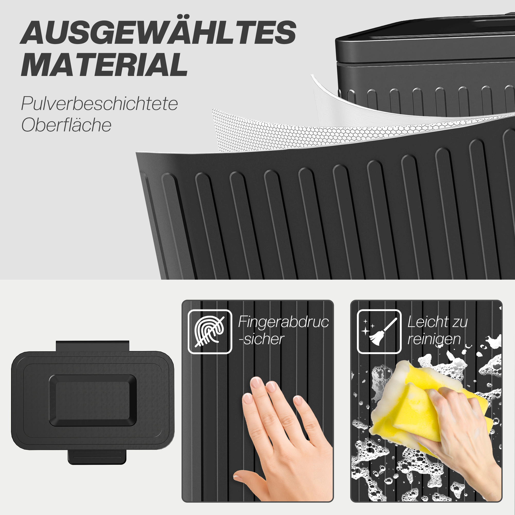 Küchenmülleimer, 2 x 20 L-Fächer, effiziente Mülltrennung, Fußpedal, Kunststoff, Metall, Schwarz