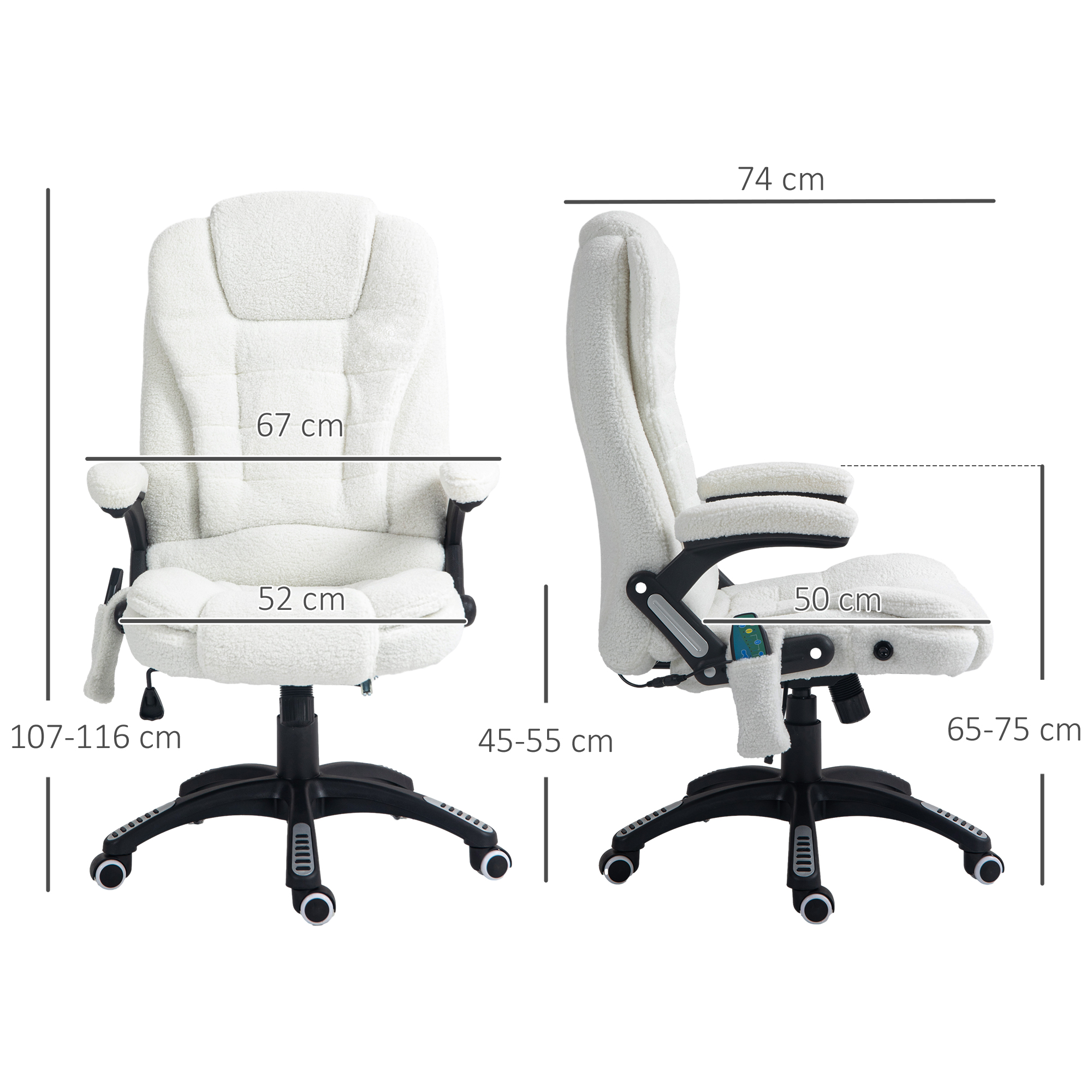 Bürosessel Massagefunktion Massagebürostuhl, Massagefunktion, höhenverstellbar, 67 x 74 x 107-116 cm, Weiß