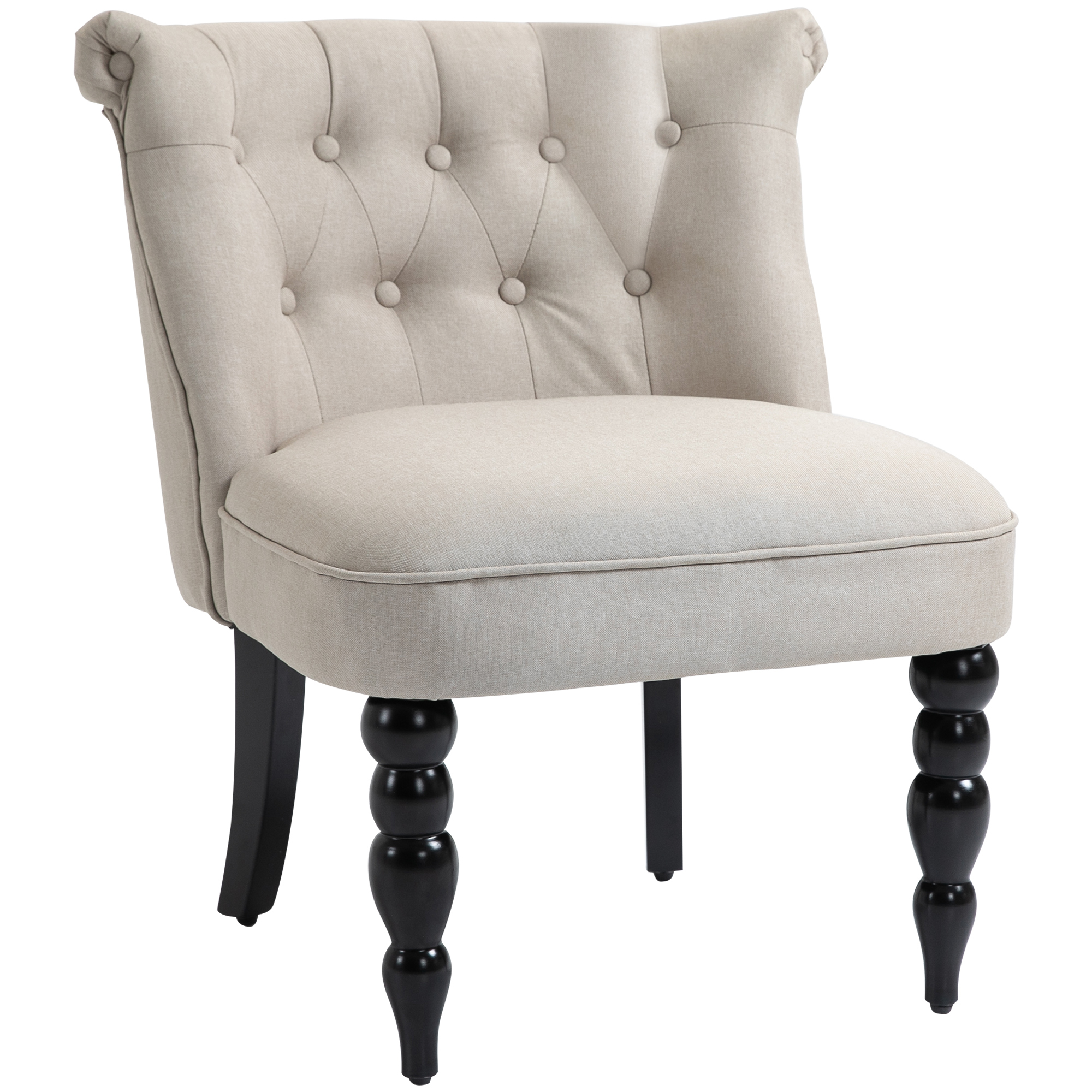 Relaxsessel Vintage Ruhesessel Relaxstuhl Polstersessel Esszimmerstuhl Leinenbezug Holzgestell Beige+Schwarz 67 x 67 x 78 cm