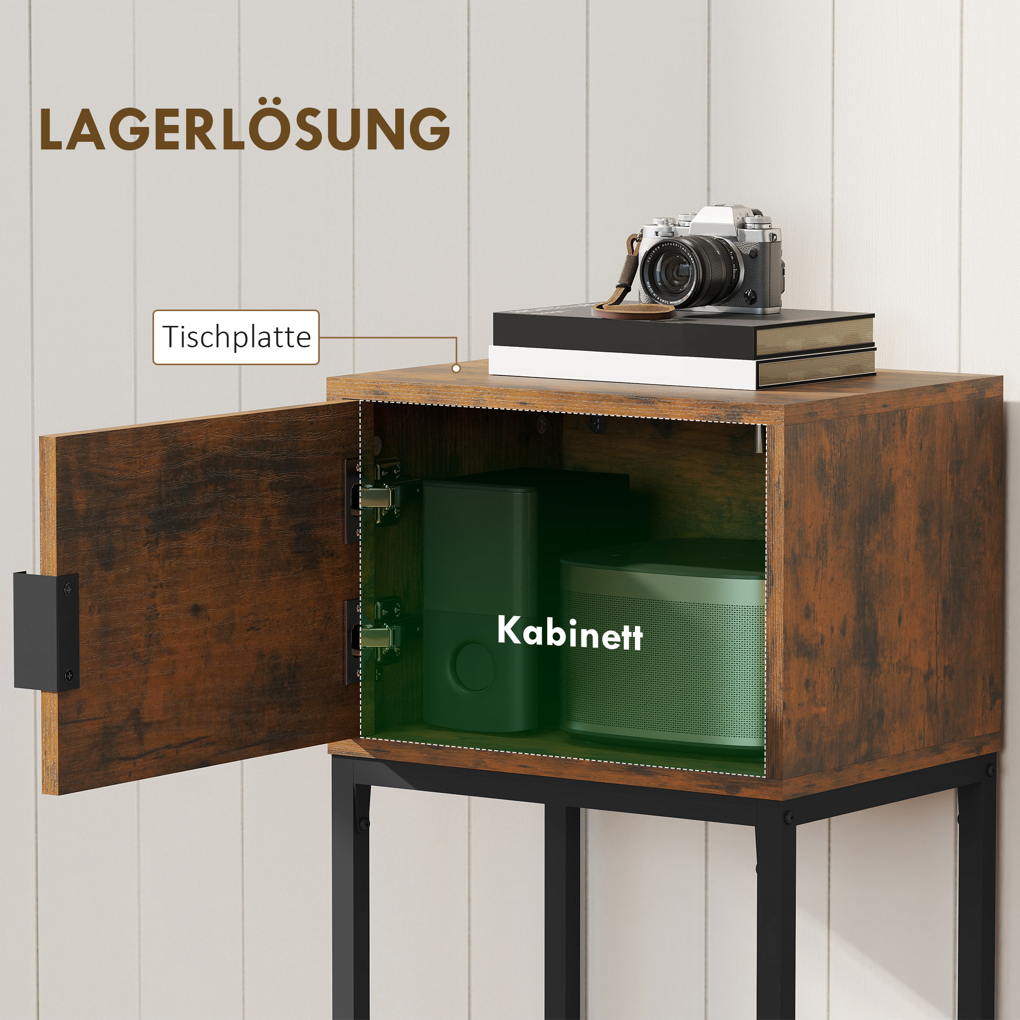 Konsolentisch Schmal, Schrank, Industrie-Design, Wohnzimmer Flur, 40x30x76cm, Rustikal-Braun