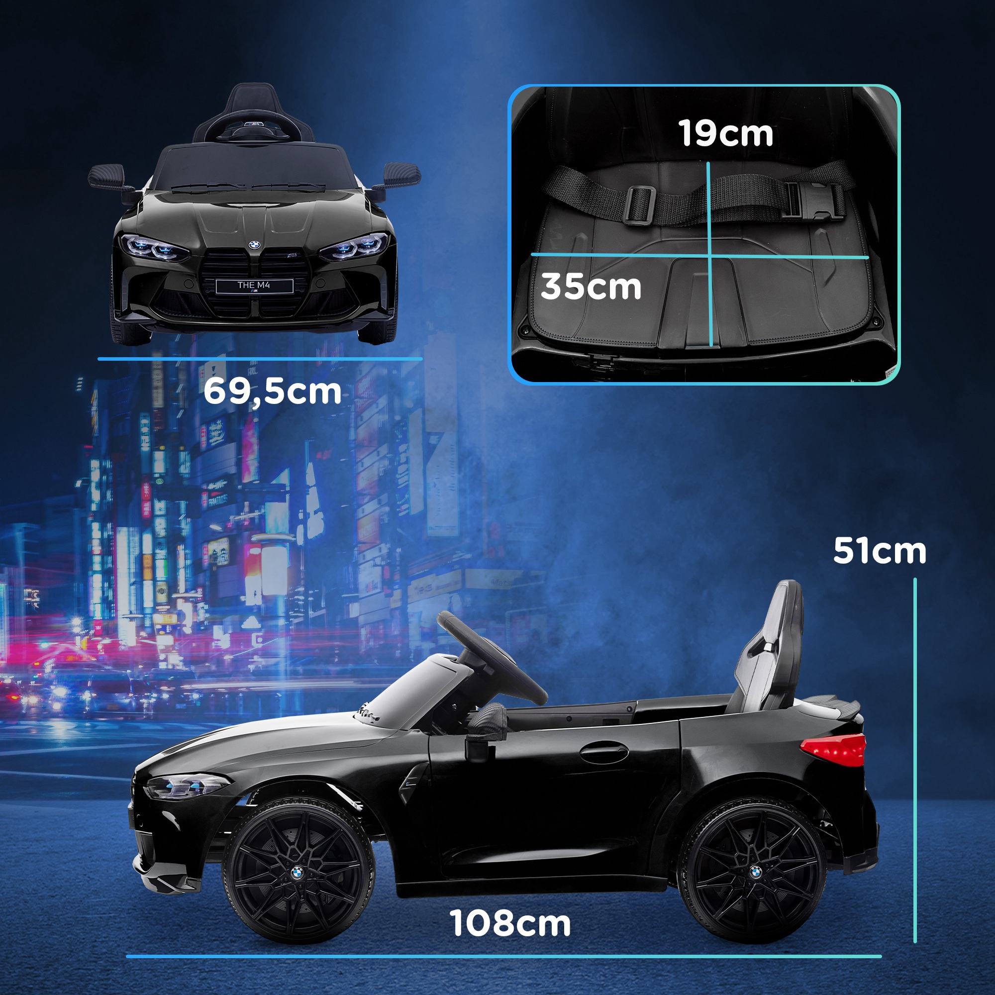 Elektro-Kinderauto BMW M4, Sound & Licht, 3-5 km/h, inkl. Fernsteuerung, für 3-5 Jahre, Schwarz