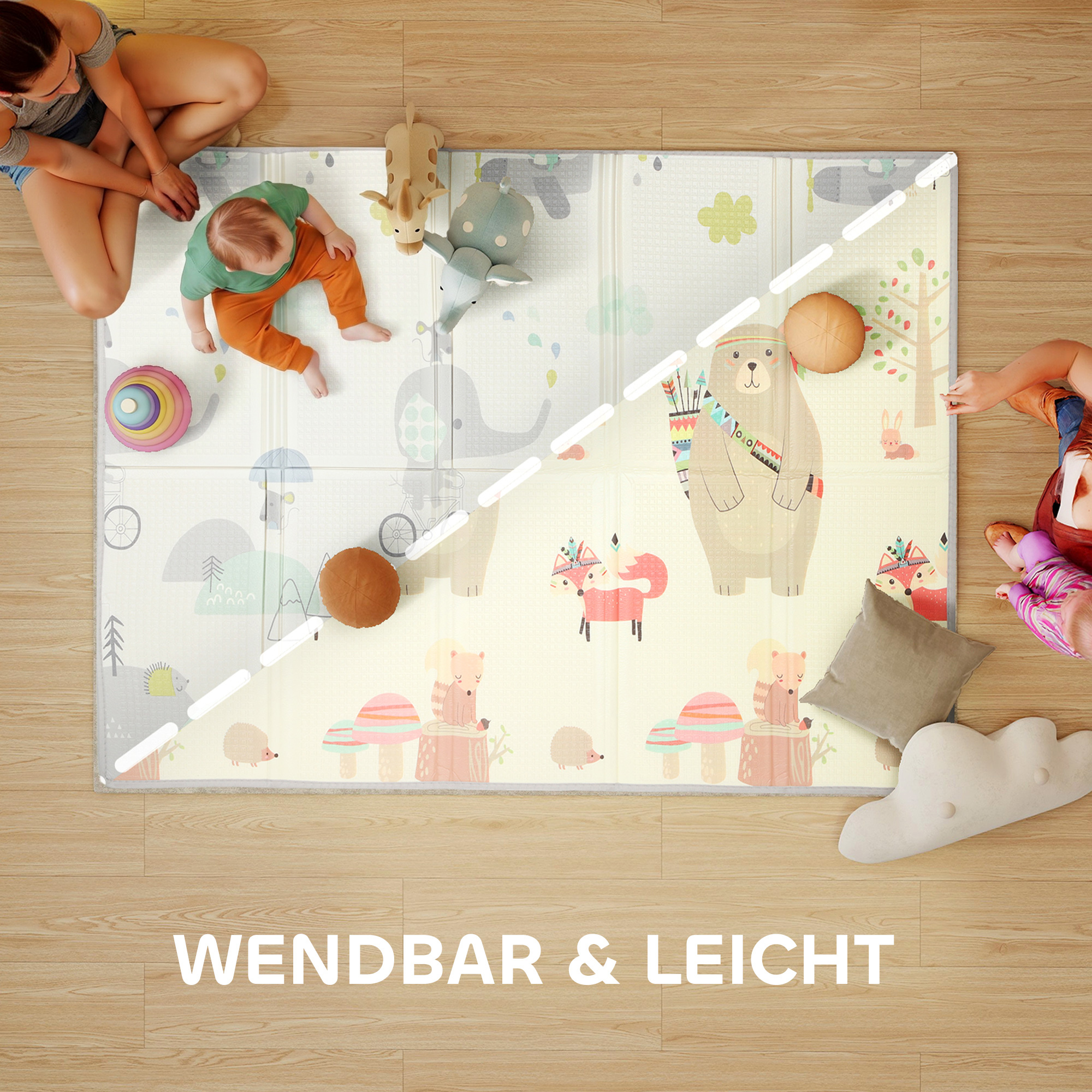Baby-Spielmatte, Tiermuster, Schaumstoff, 1,5 cm dicke Polsterung, rutschfest