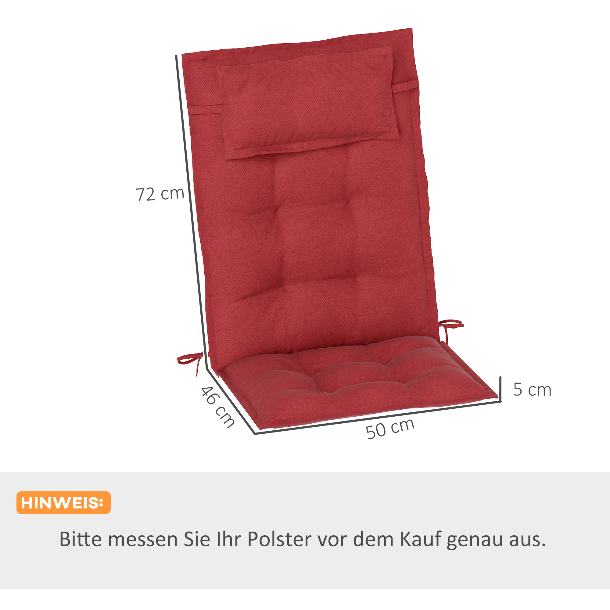 2er Set Auflage für Sonnenliege Wasserabweisend Liegenauflage für Gartenliege Polsterauflage 50x116x5 cm, Weinrot