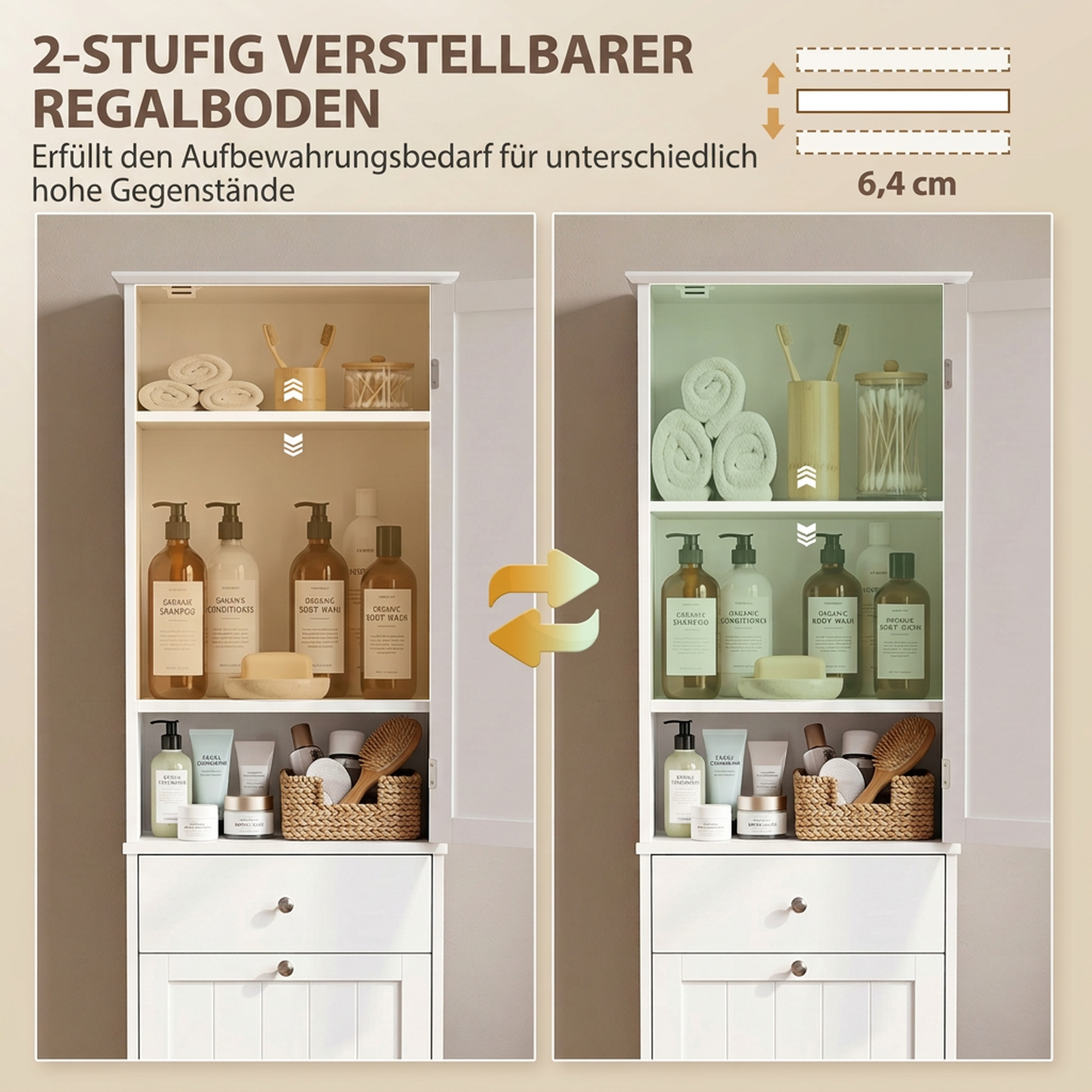 Hochschrank Badezimmer mit Kippbarem Wäschefach Badschrank Schmal 180cm Weiß