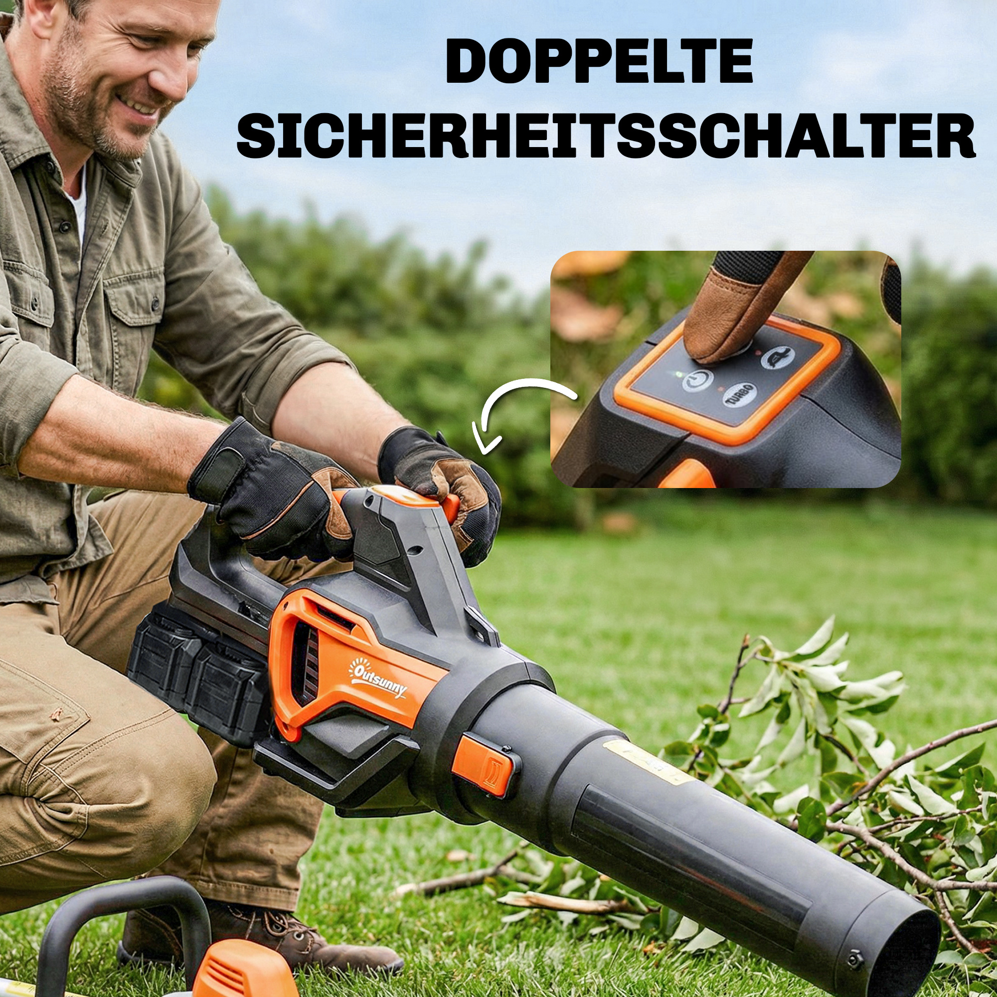 Akku-Laubsauger 20V Kabellos Laubbläser mit 2x4.0Ah Akku & Ladegerät Turbo-Boost 162,7 km/h Blasgeschwindigkeit