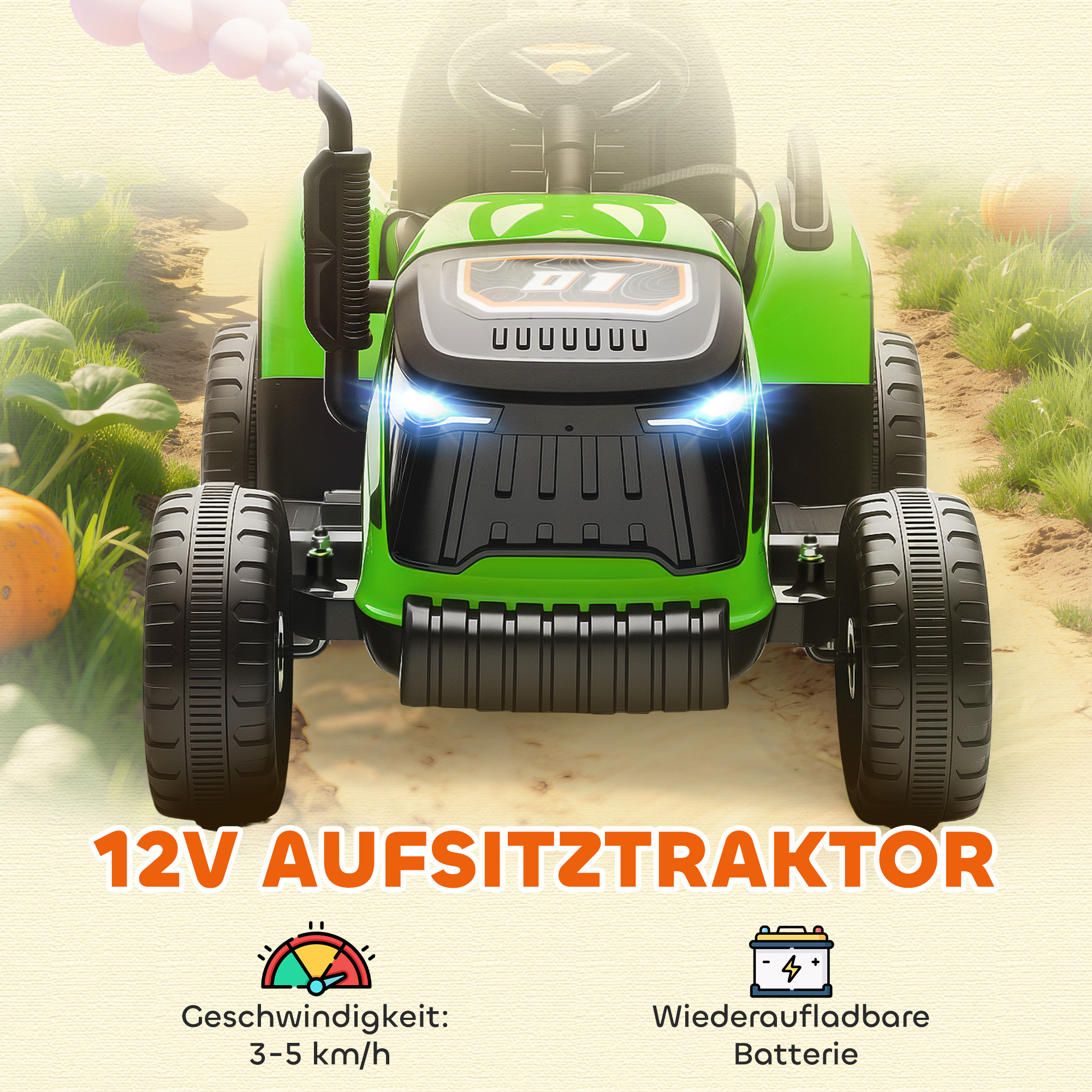 Kindertraktor, mit Fernbedienung, grün