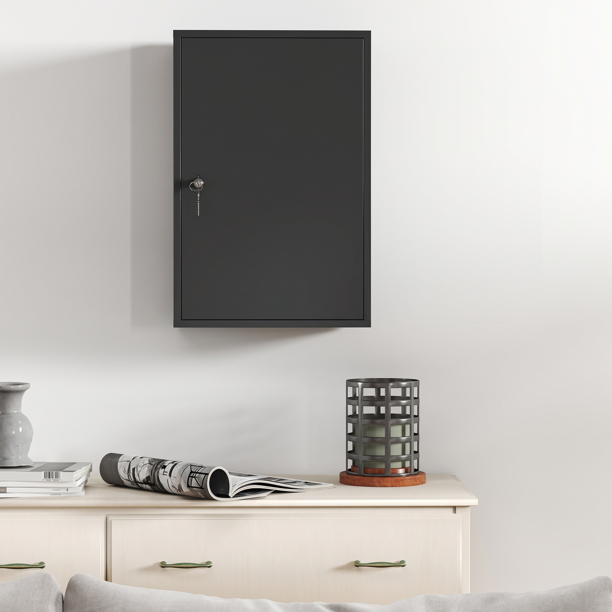 Wand-Medizinschrank, Badezimmerschrank mit 3 Regalböden, 2 Schlüsseln, 40 x 18 x 60 cm, Schwarz