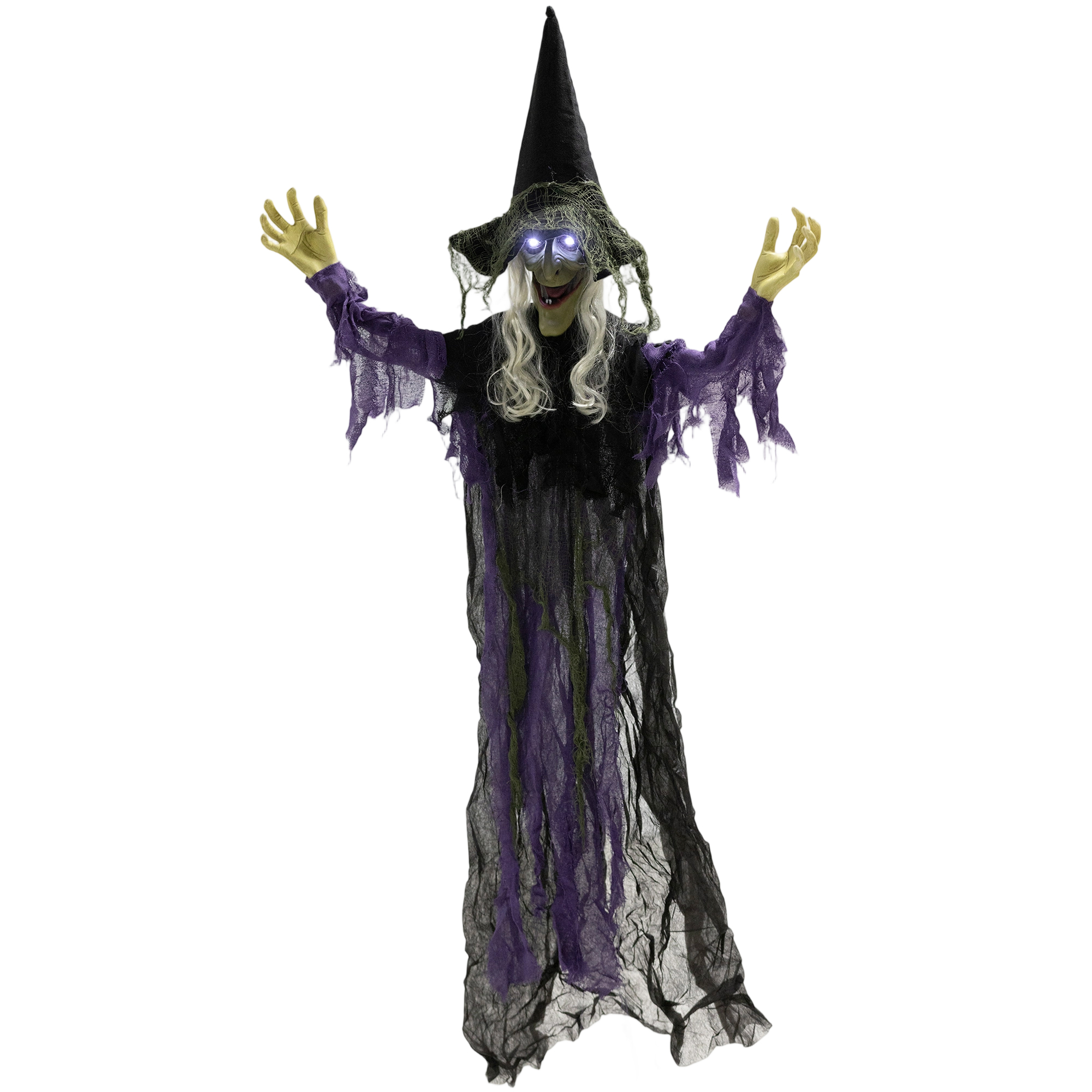 183cm Halloween Dekoration Hängende Halloween Hexe mit LED-Lichter, Soundfunktion verstellbare Arme, Mund