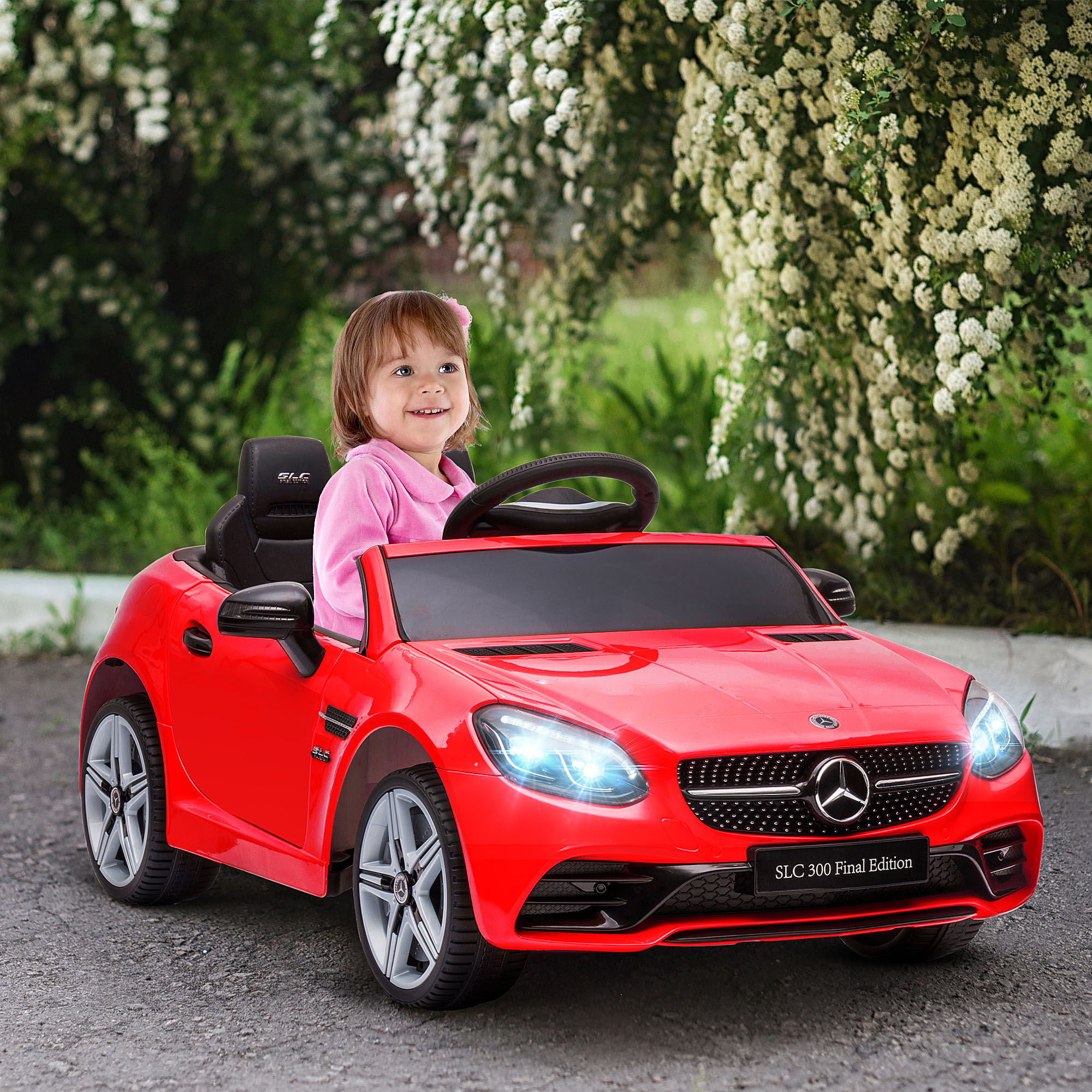 Kinder-Elektroauto mit LED-Scheinwerfern, Sicherheitsgurt, Hupe, Musik, 3-5 km/h, 3-6 Jahre, Rot