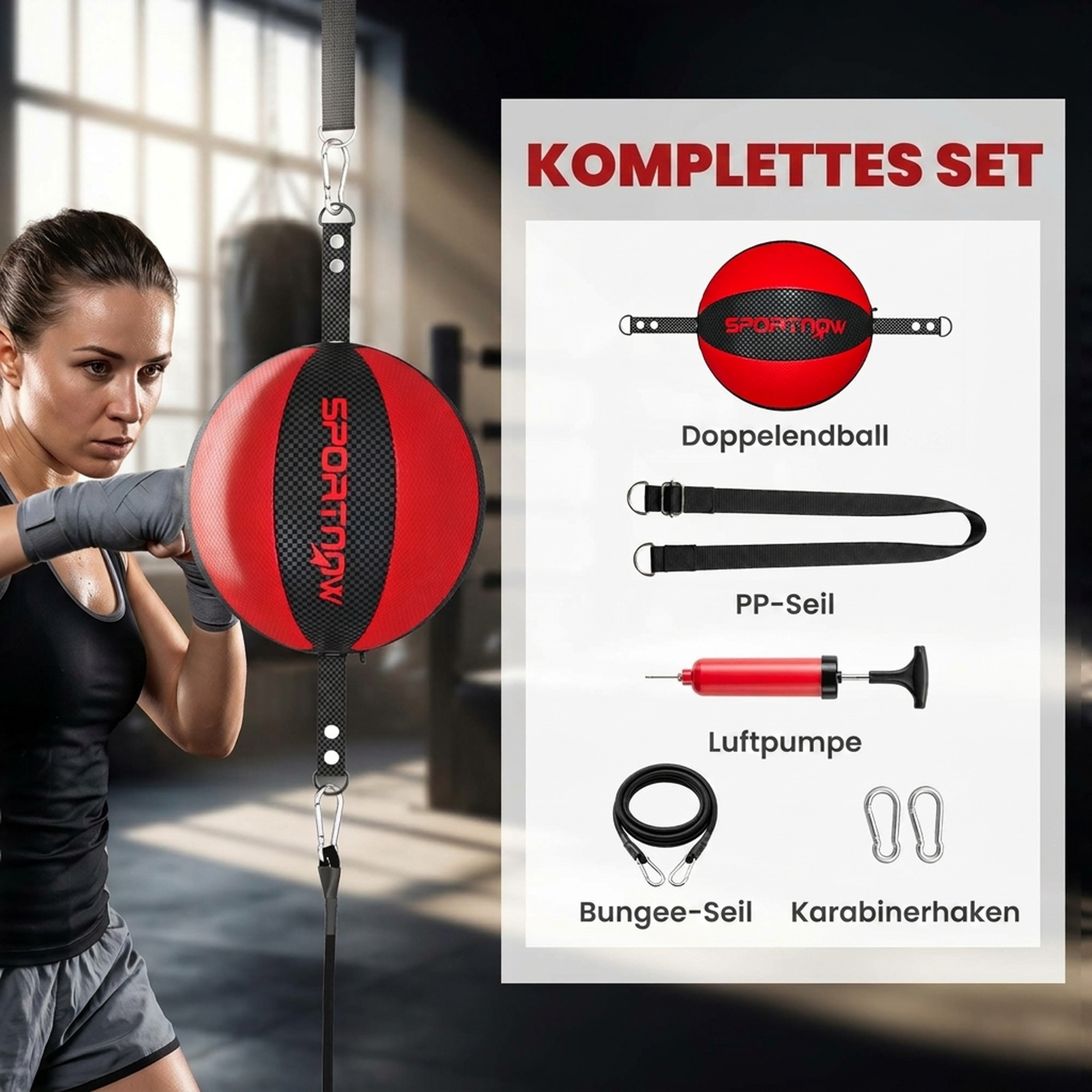 Boxgestell Doppelend Boxtraining mit Bungee-Seil verstellbare Seilschnalle Clip-on Montage