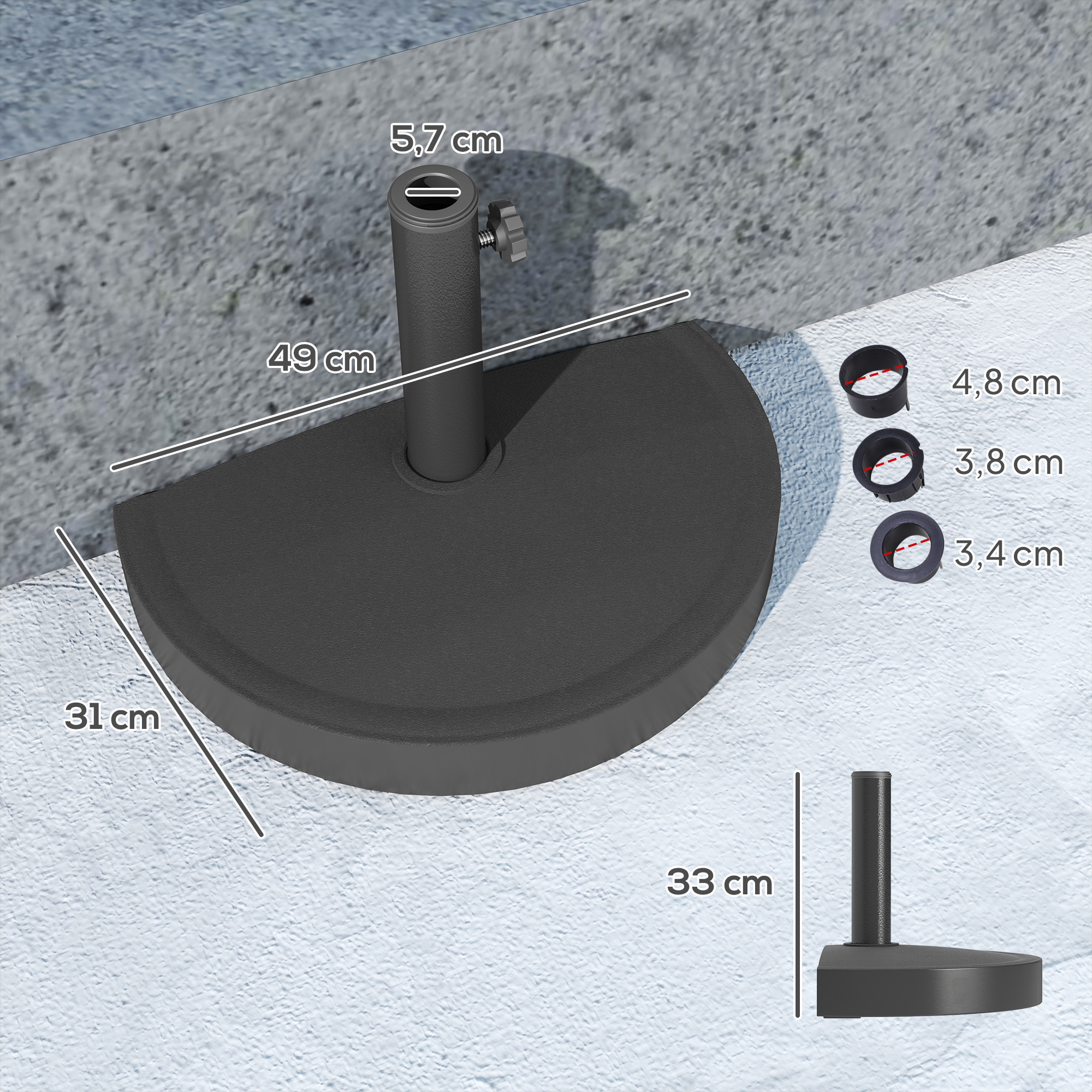 Sonnenschirmständer aus Beton Schirmständer Halbrund Schirmhalter, Schirmgewicht für Sonnenschirm 32/38/48mm