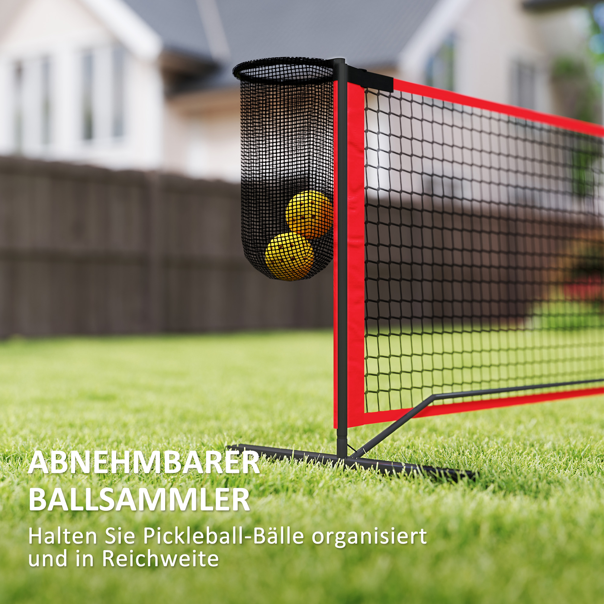 Pickleball-Set mit Netz, Ständer, Bällen, Stahl, Kunststoff, Rot