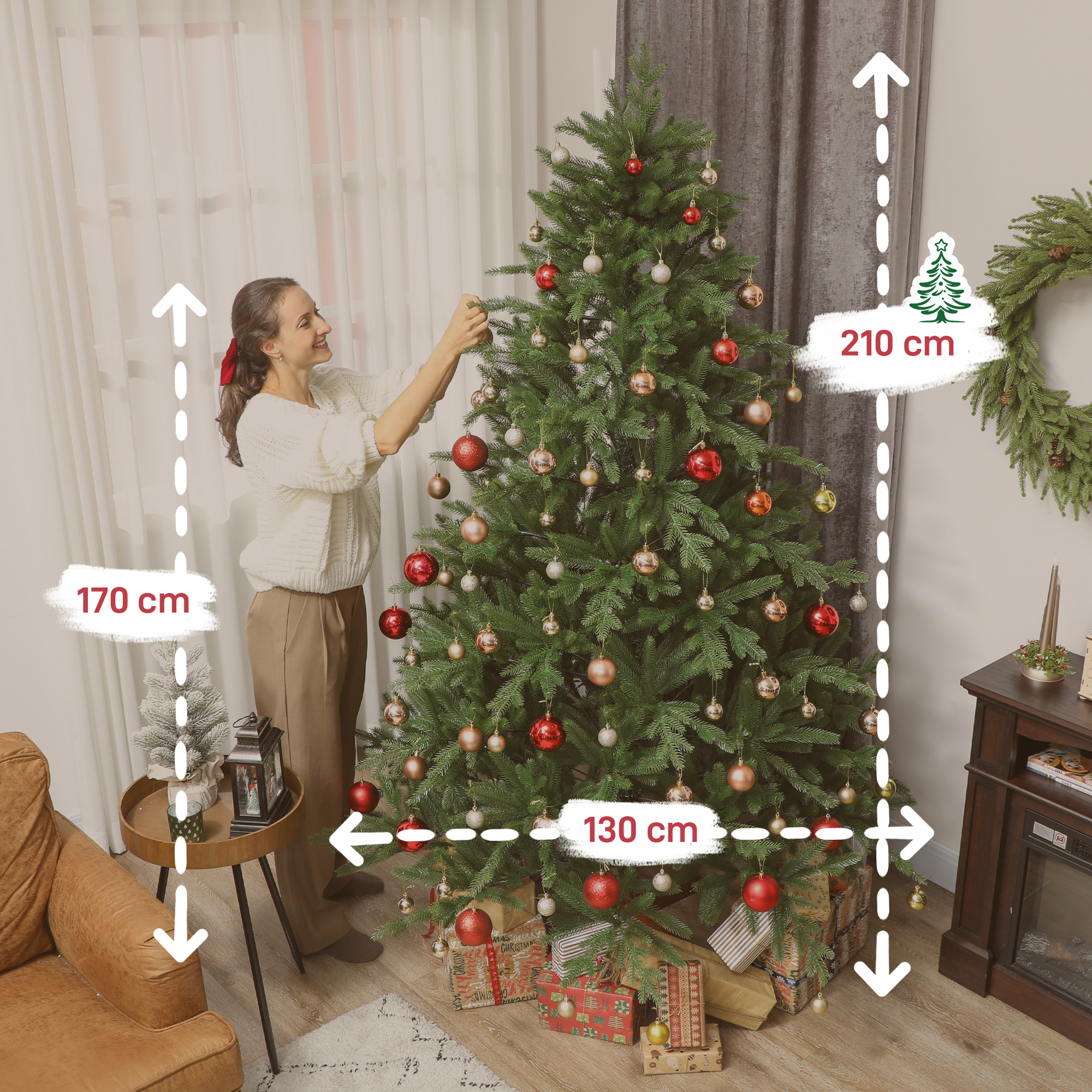 Künstlicher Weihnachtsbaum, realistisches Aussehen, klappbare Zweige, Holzsockel