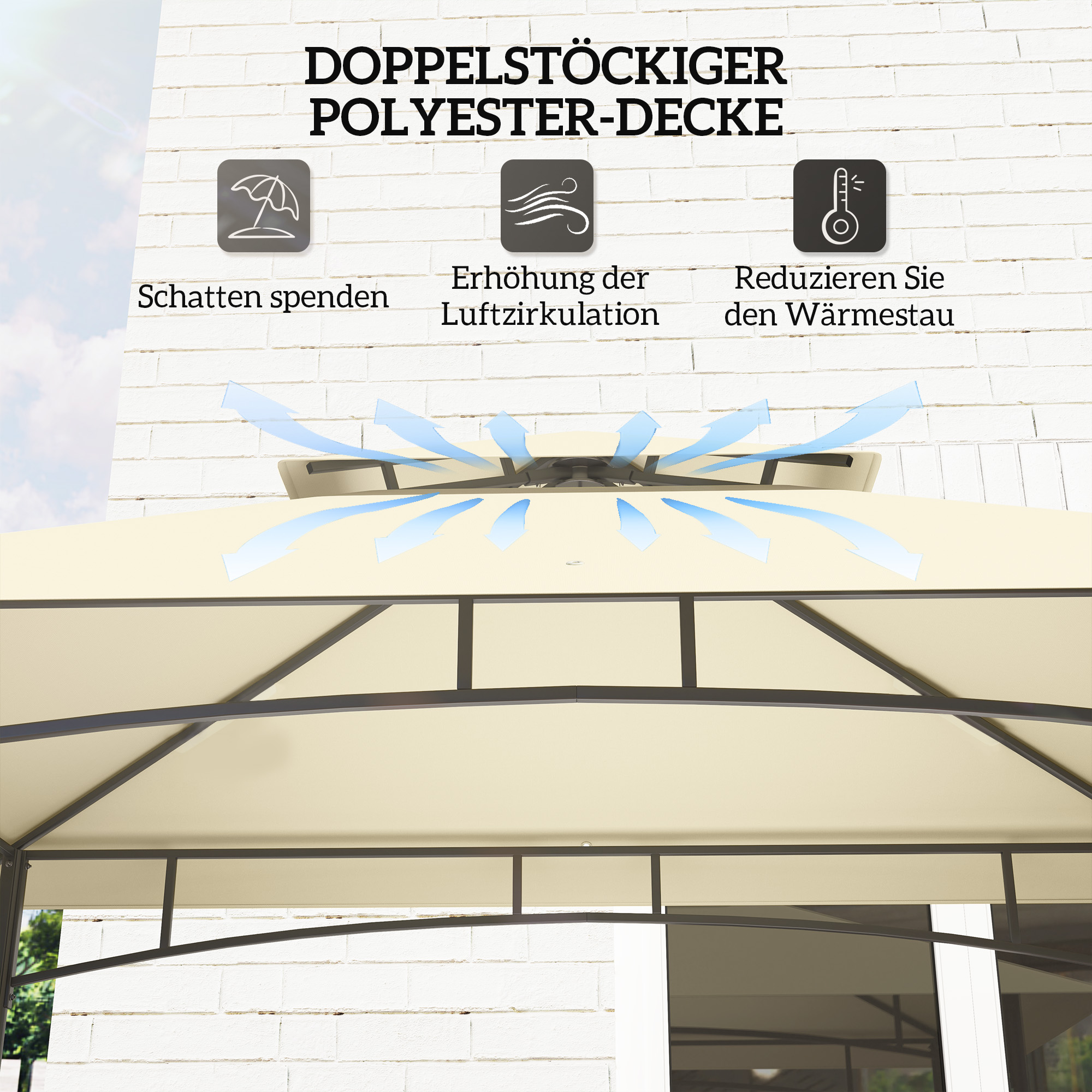 Grill-Zelt, BBQ-Zelt, Gartenpavillon mit 2 Regalen, Aufbewahrungskörbe, Haken, für Terrasse, Beige