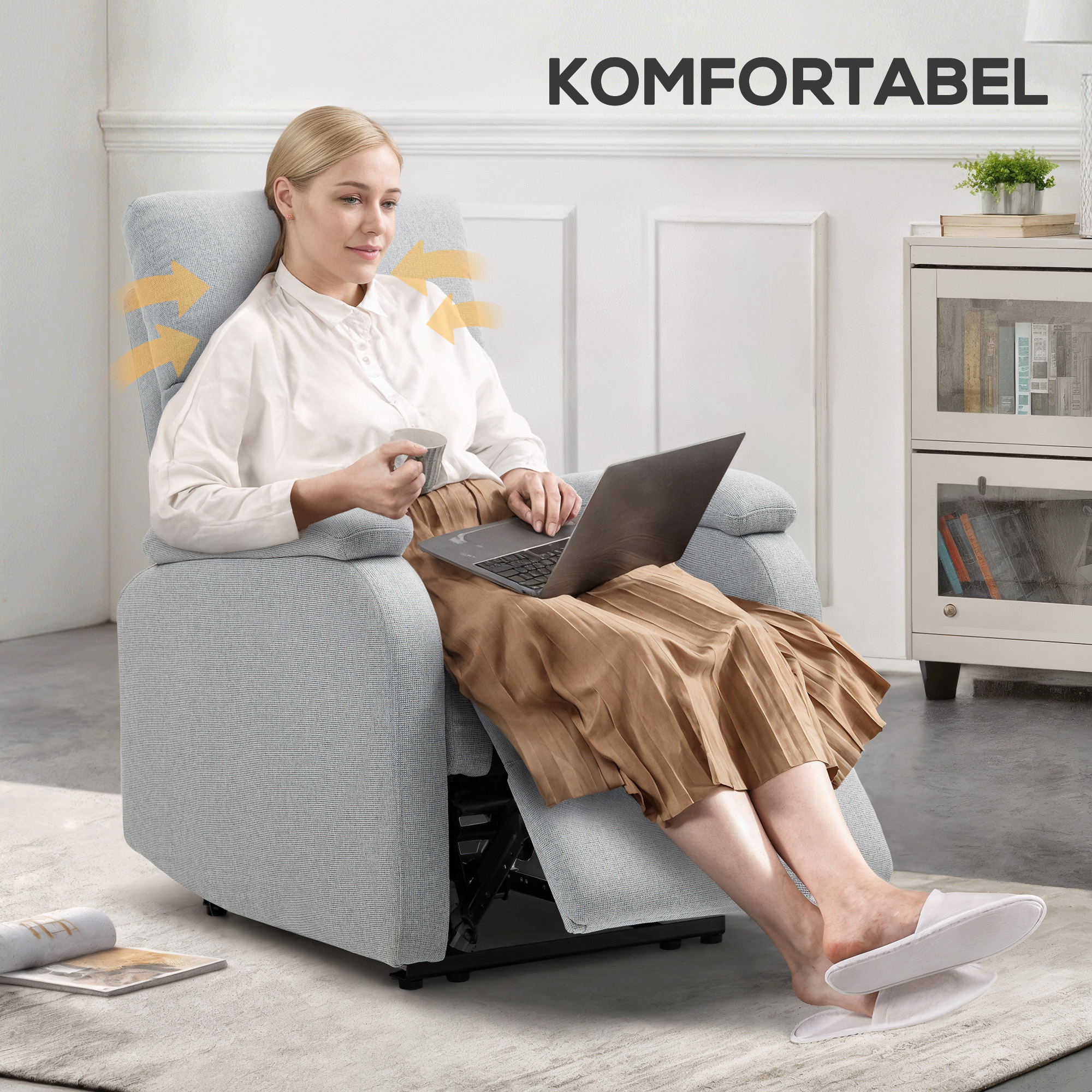 Recliner-Sessel, Entspannungssessel mit verstellbarer Rückenlehne, Fußstütze, Polstersessel für Wohnzimmer, Grau