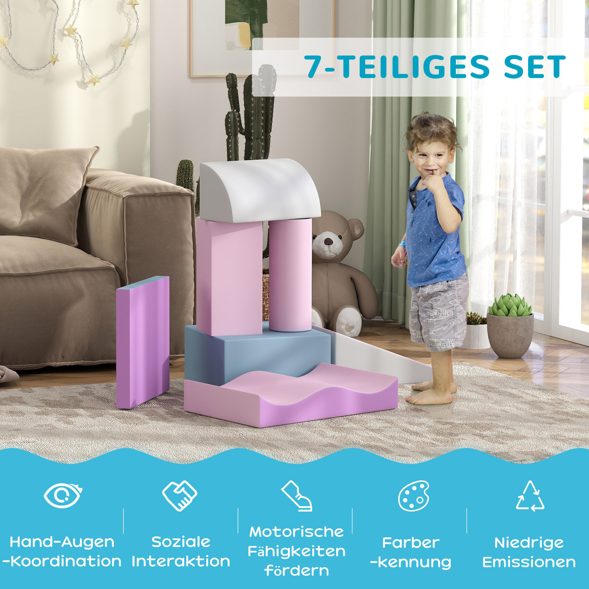 Schaumstoff-Bausteine für Kinder, fördert Kreativität, Kunstleder, 40x40x20 cm, Mehrfarbig, 1-3 Jahre